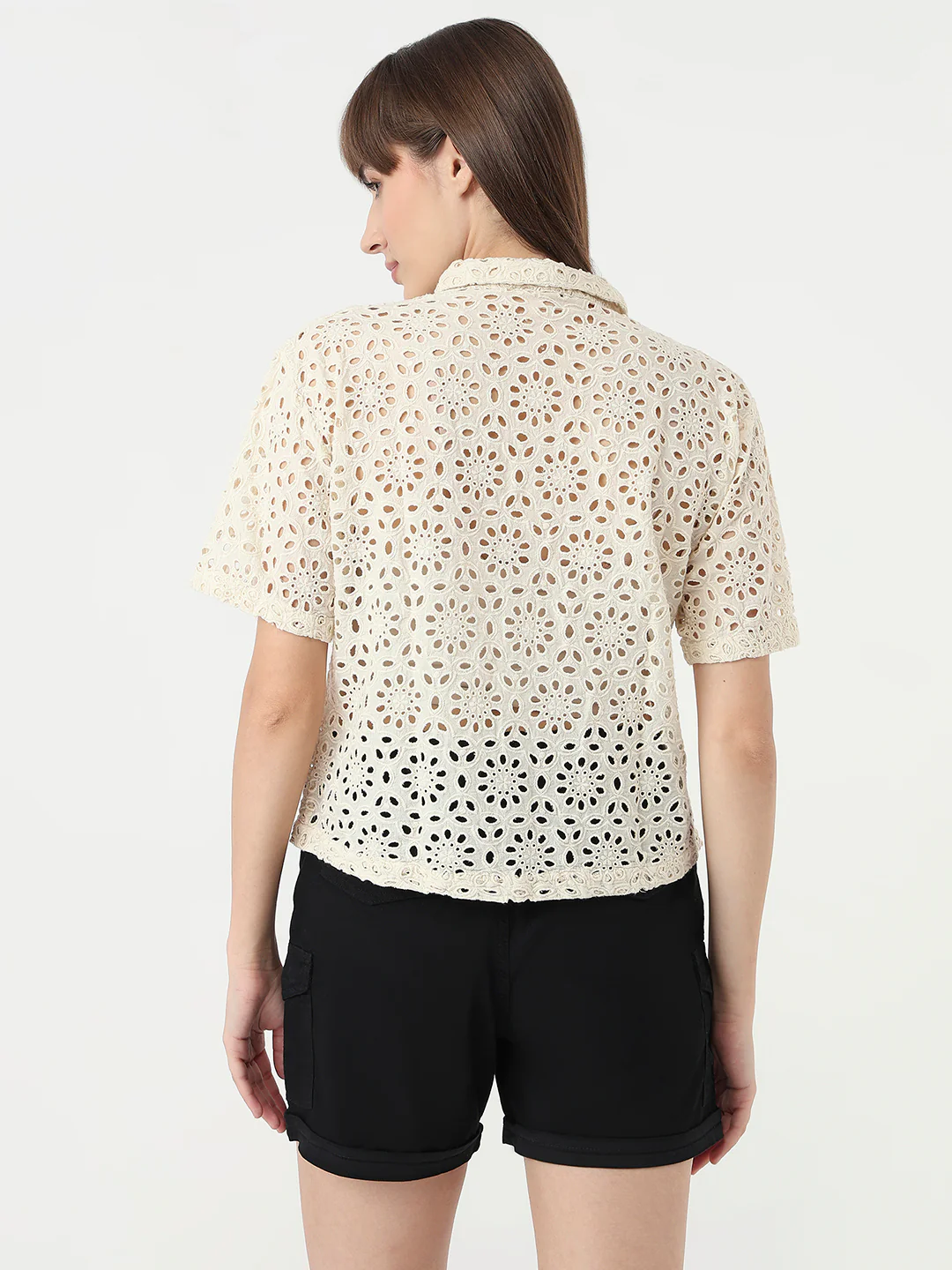 Women Ivory Slim Fit Crop Shirt - Image 3