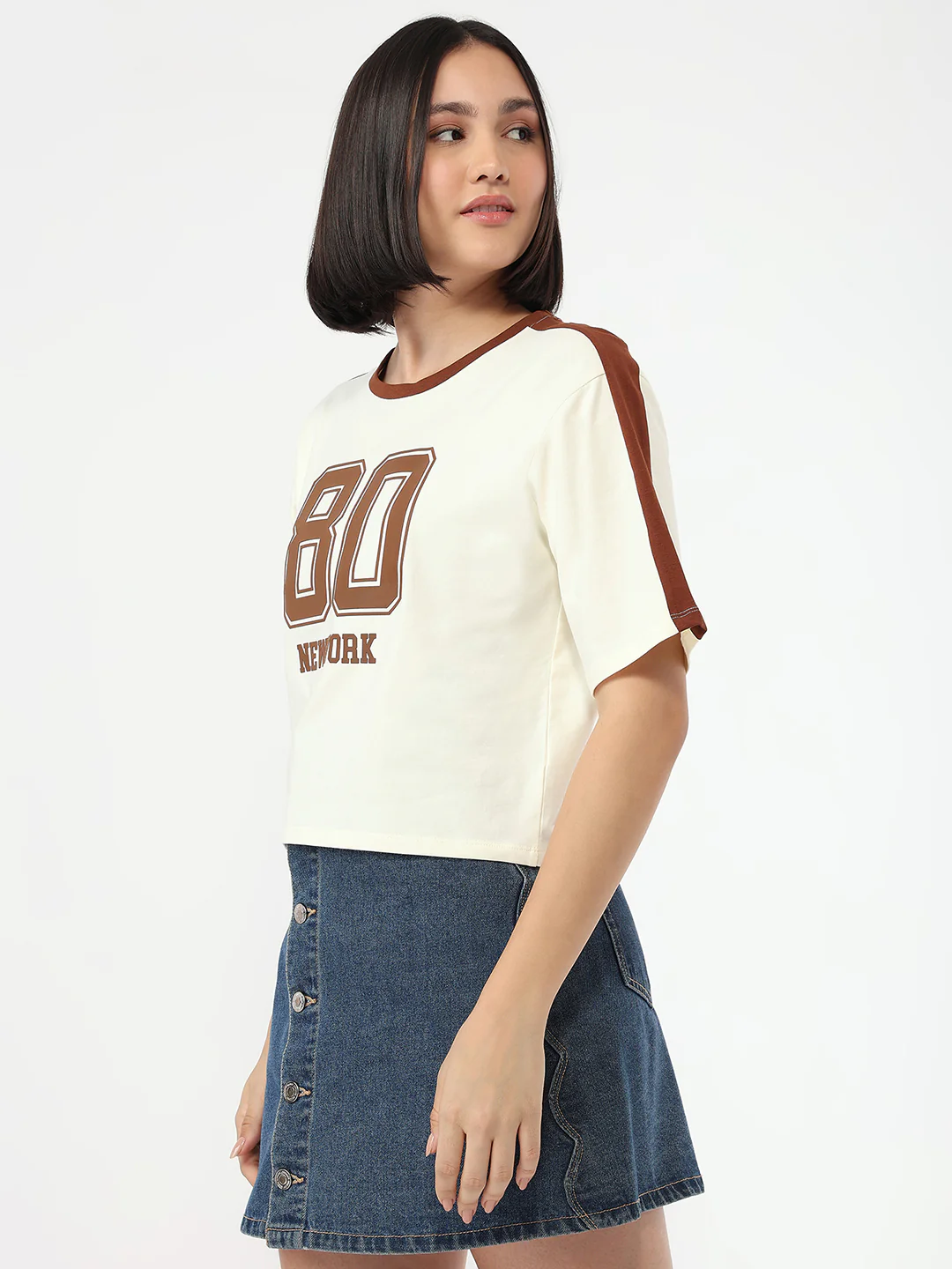 Women Ivory Slim Fit Crop T-Shirt - Image 4