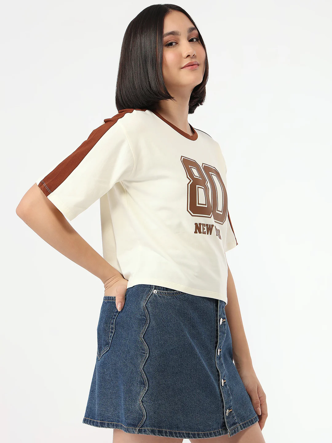Women Ivory Slim Fit Crop T-Shirt - Image 5