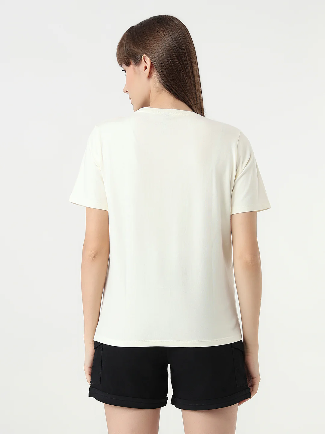 Women Ivory Slim Fit Graphic T-Shirt - Image 3