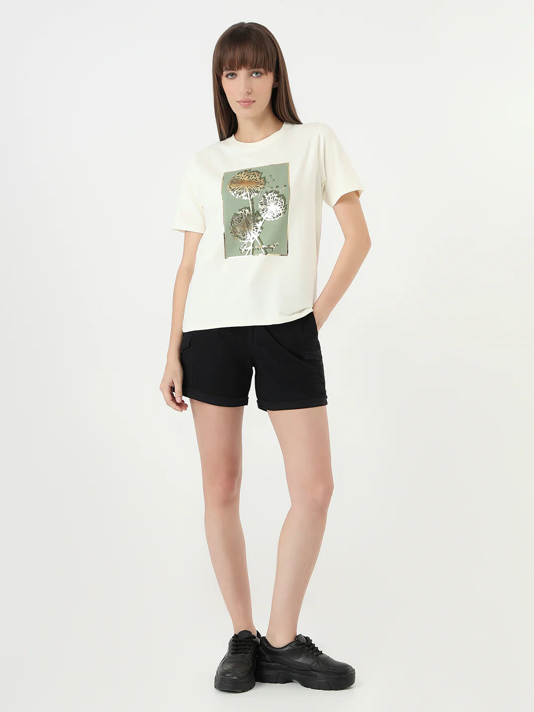 Women Ivory Slim Fit Graphic T-Shirt - Image 4