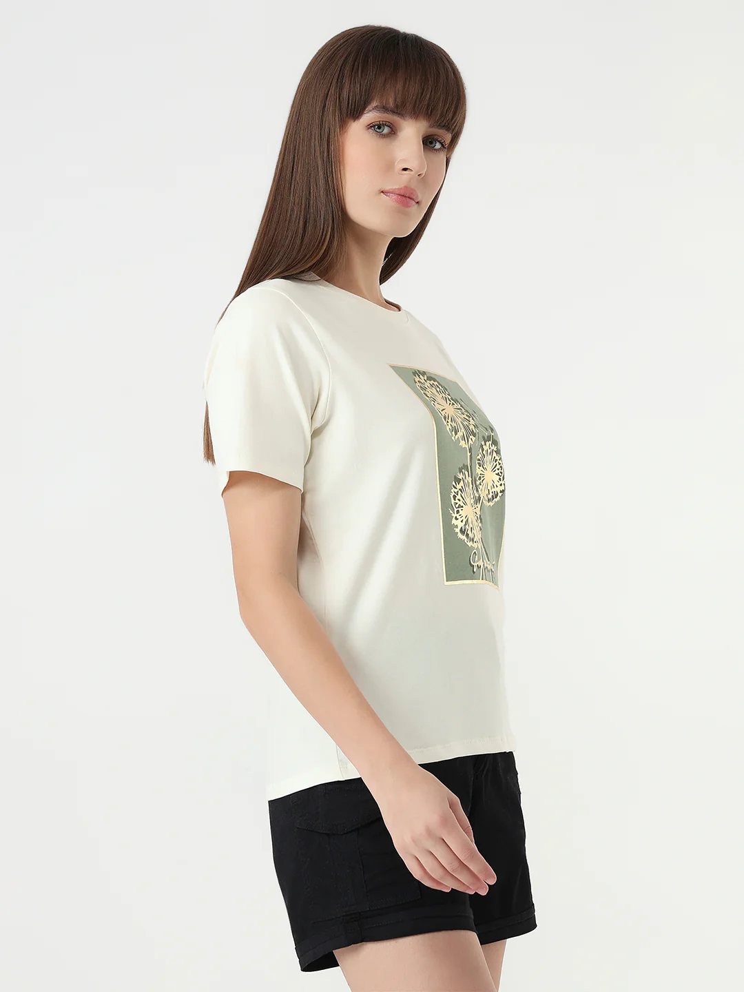 Women Ivory Slim Fit Graphic T-Shirt - Image 5