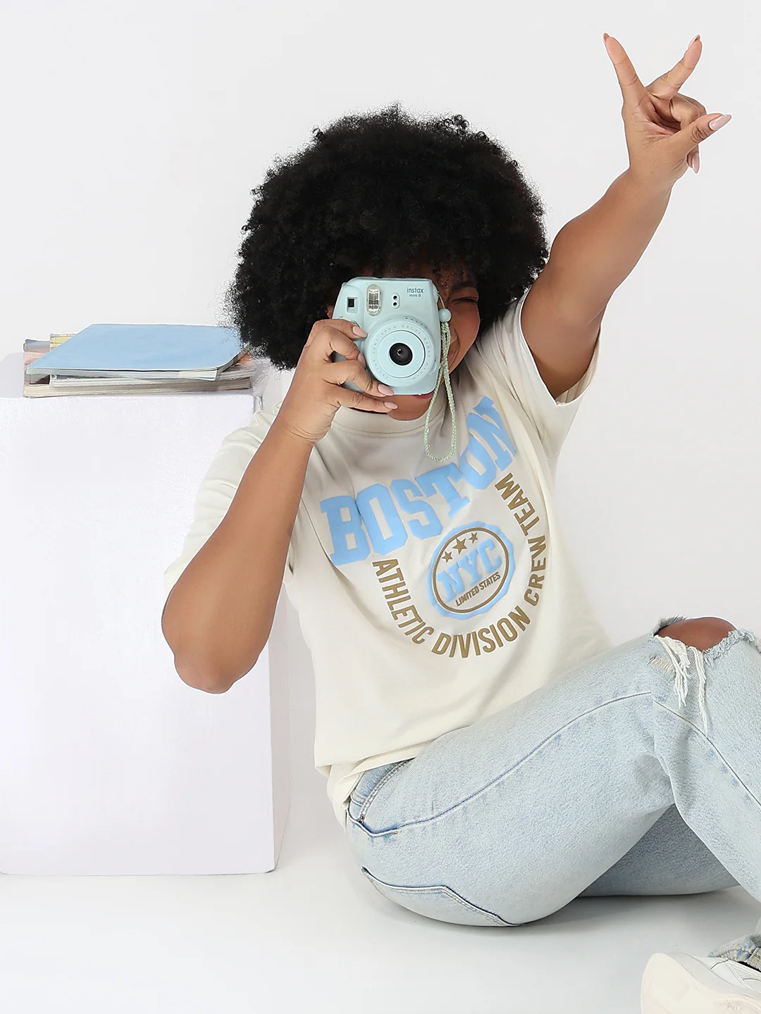 Women Ivory Slim Fit Oversized T-Shirt
