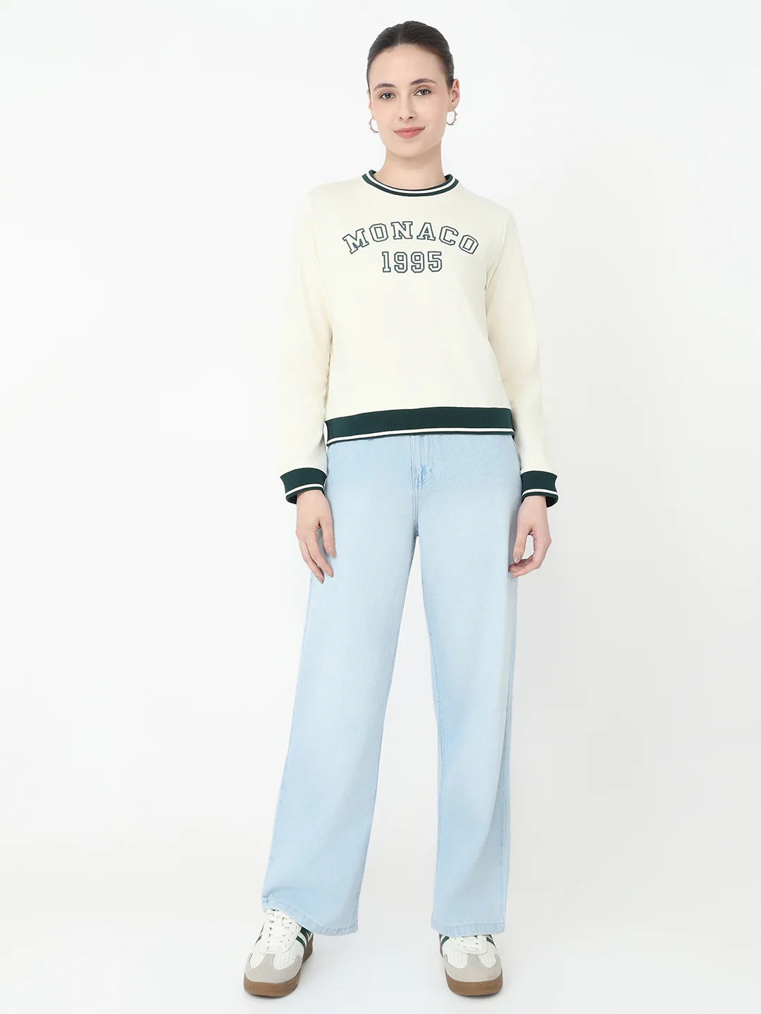 Women Ivory Slim Fit Sweatshirt - Image 3