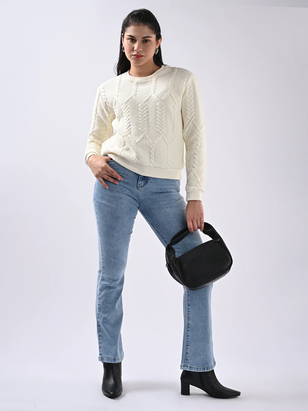 Women Ivory Slim Fit Sweatshirt