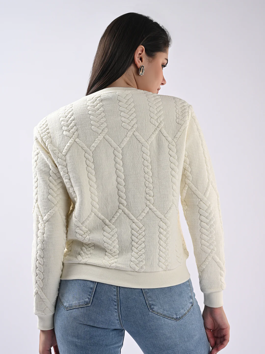 Women Ivory Slim Fit Sweatshirt - Image 3