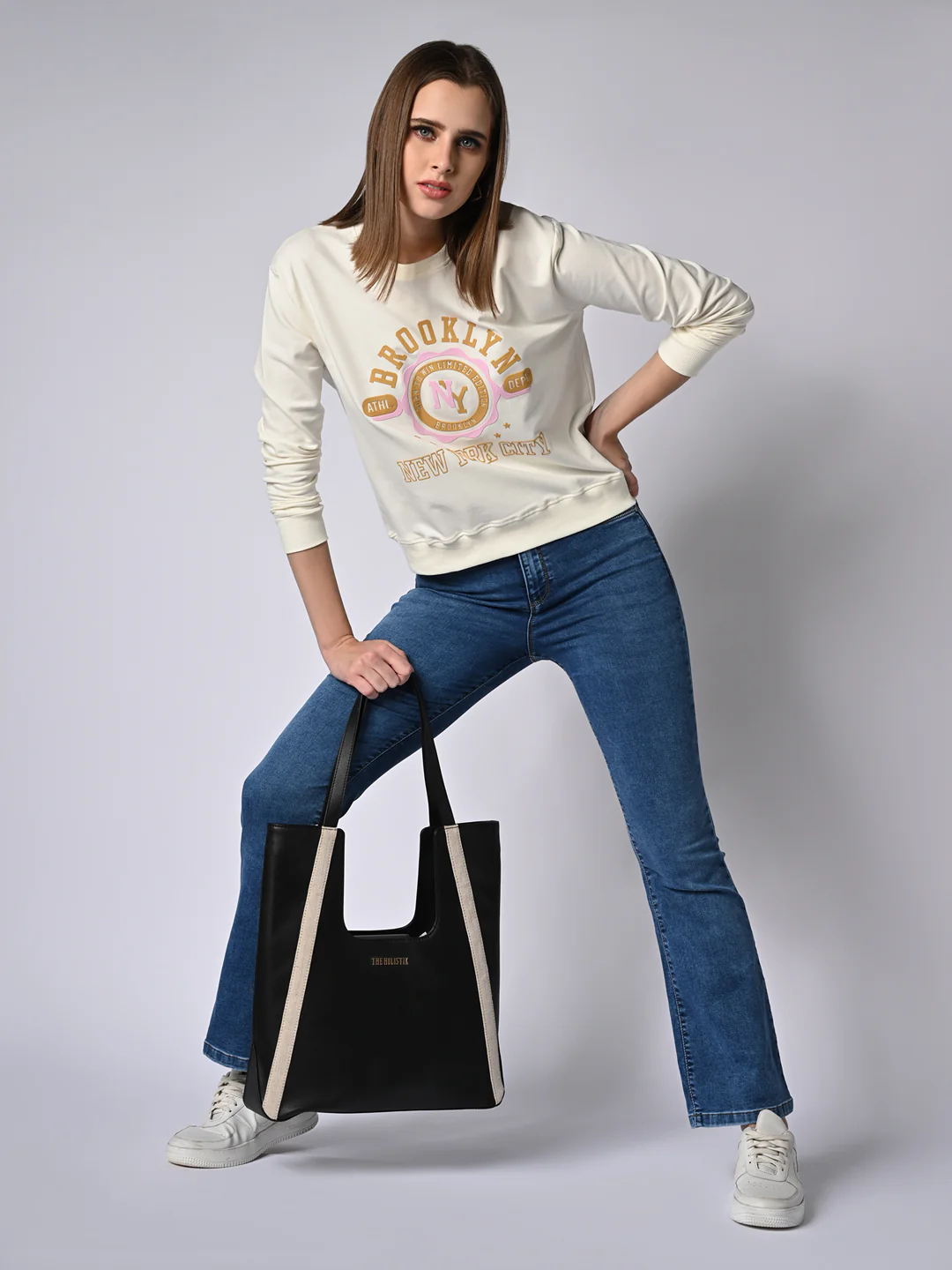 Women Ivory Slim Fit Sweatshirt