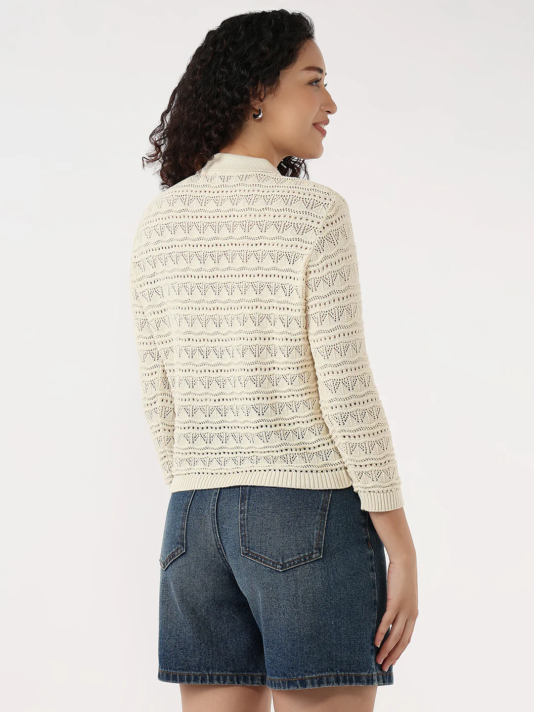 Women Ivory Slim Flat Knit Shirt - Image 4