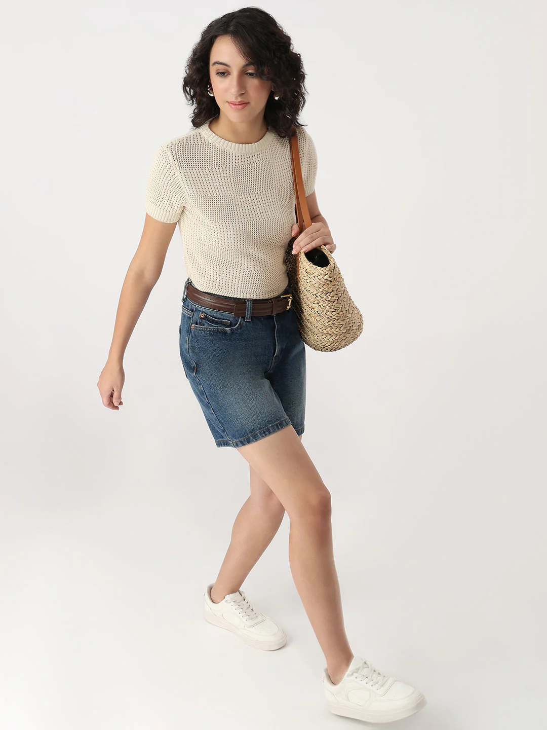 Women Ivory Slim Flat Knit Top