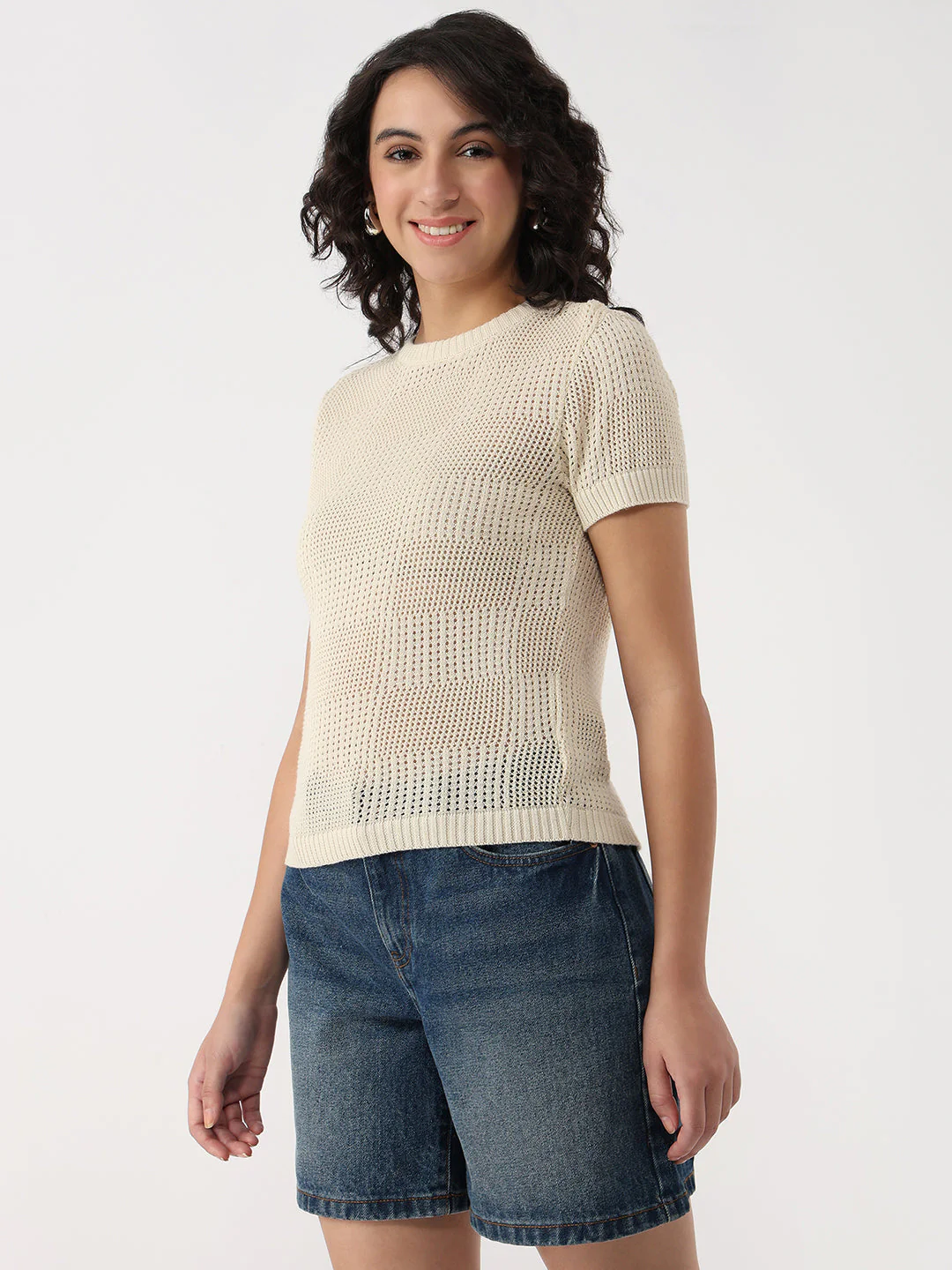 Women Ivory Slim Flat Knit Top - Image 4