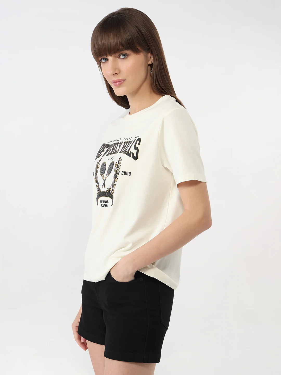 Women Ivory Slim Graphic T-Shirt - Image 5