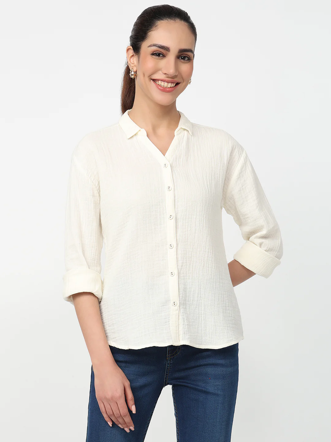 Women Ivory Slim Shirt - Image 2