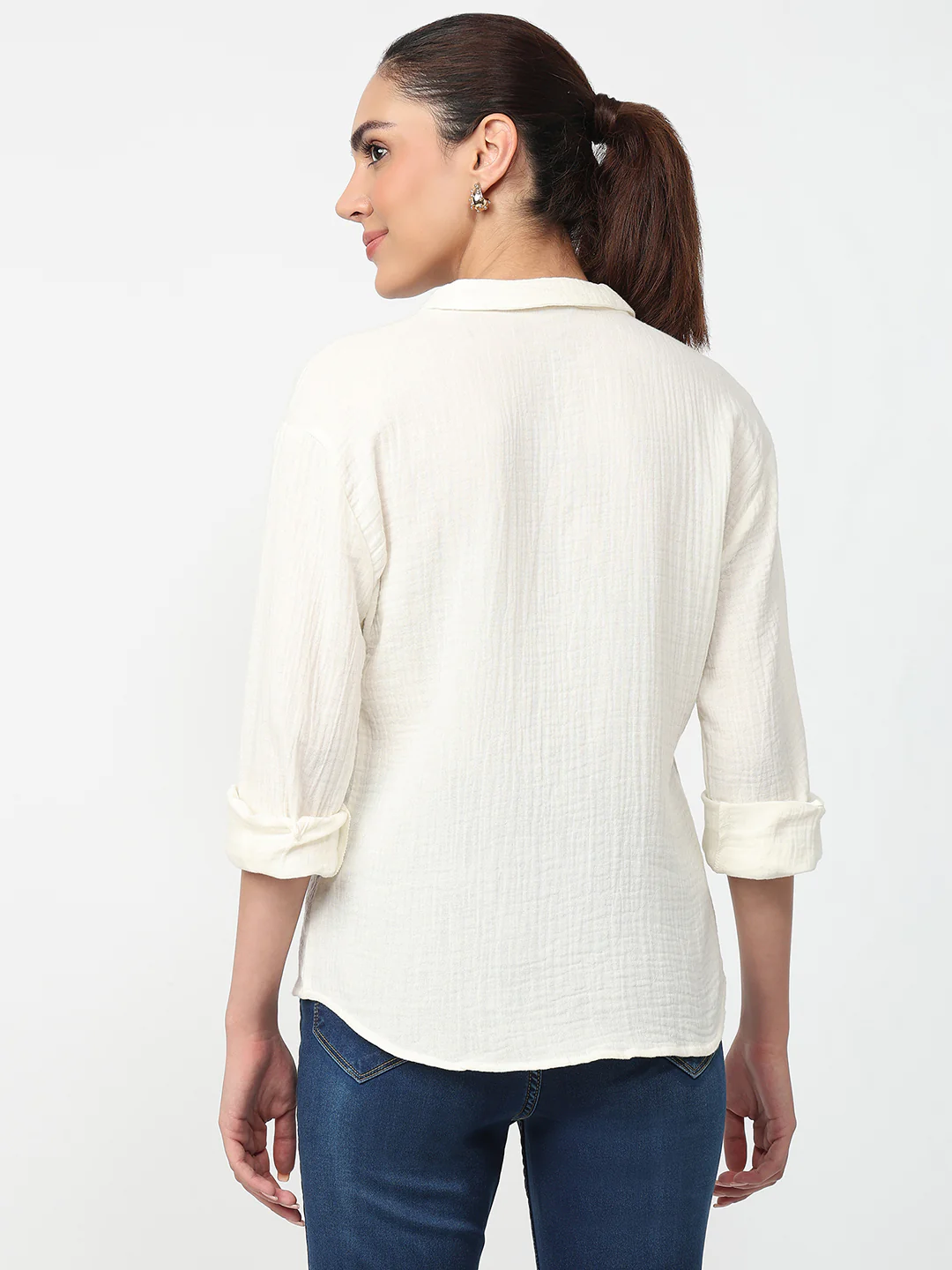 Women Ivory Slim Shirt - Image 3