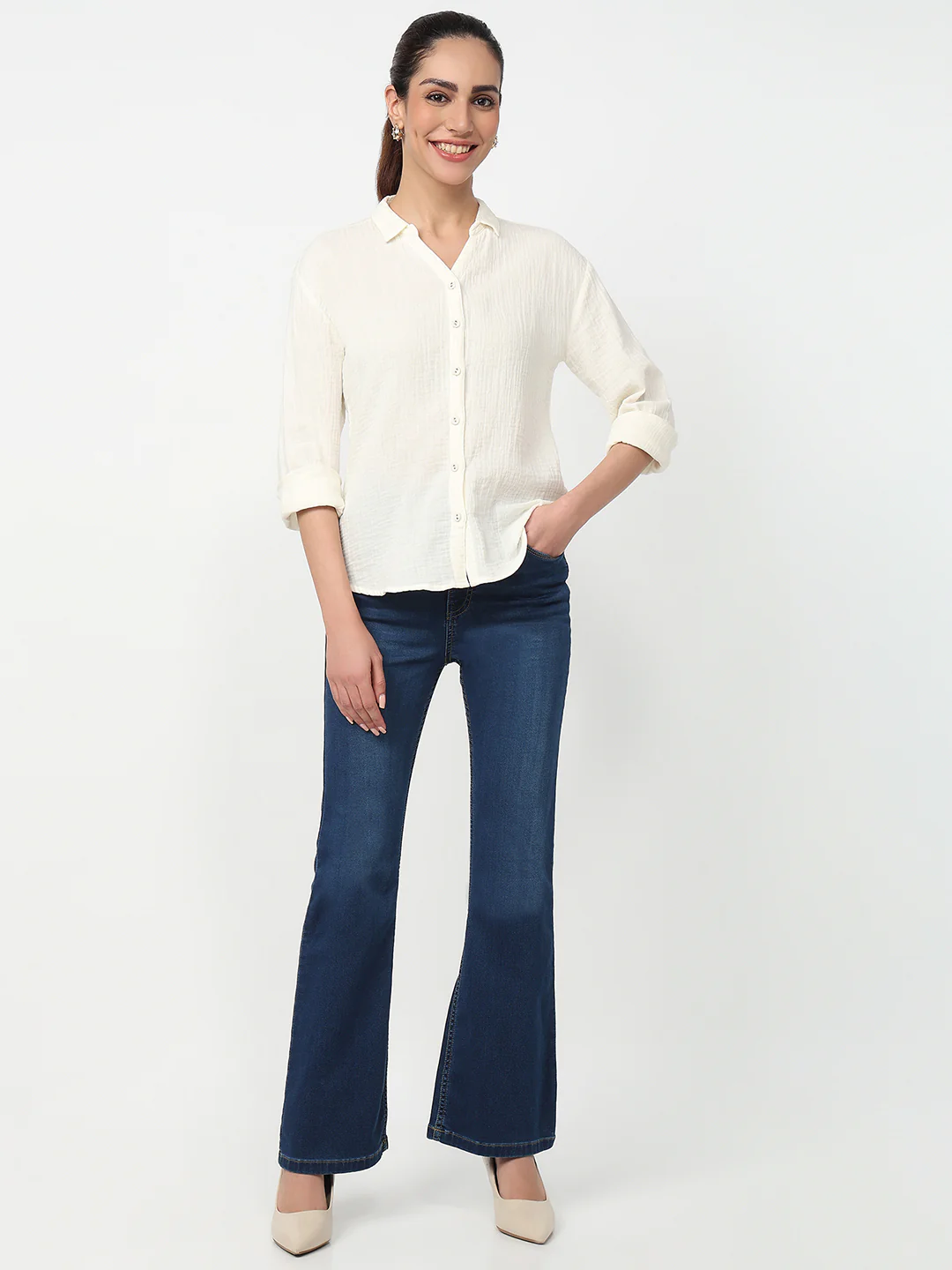 Women Ivory Slim Shirt - Image 4