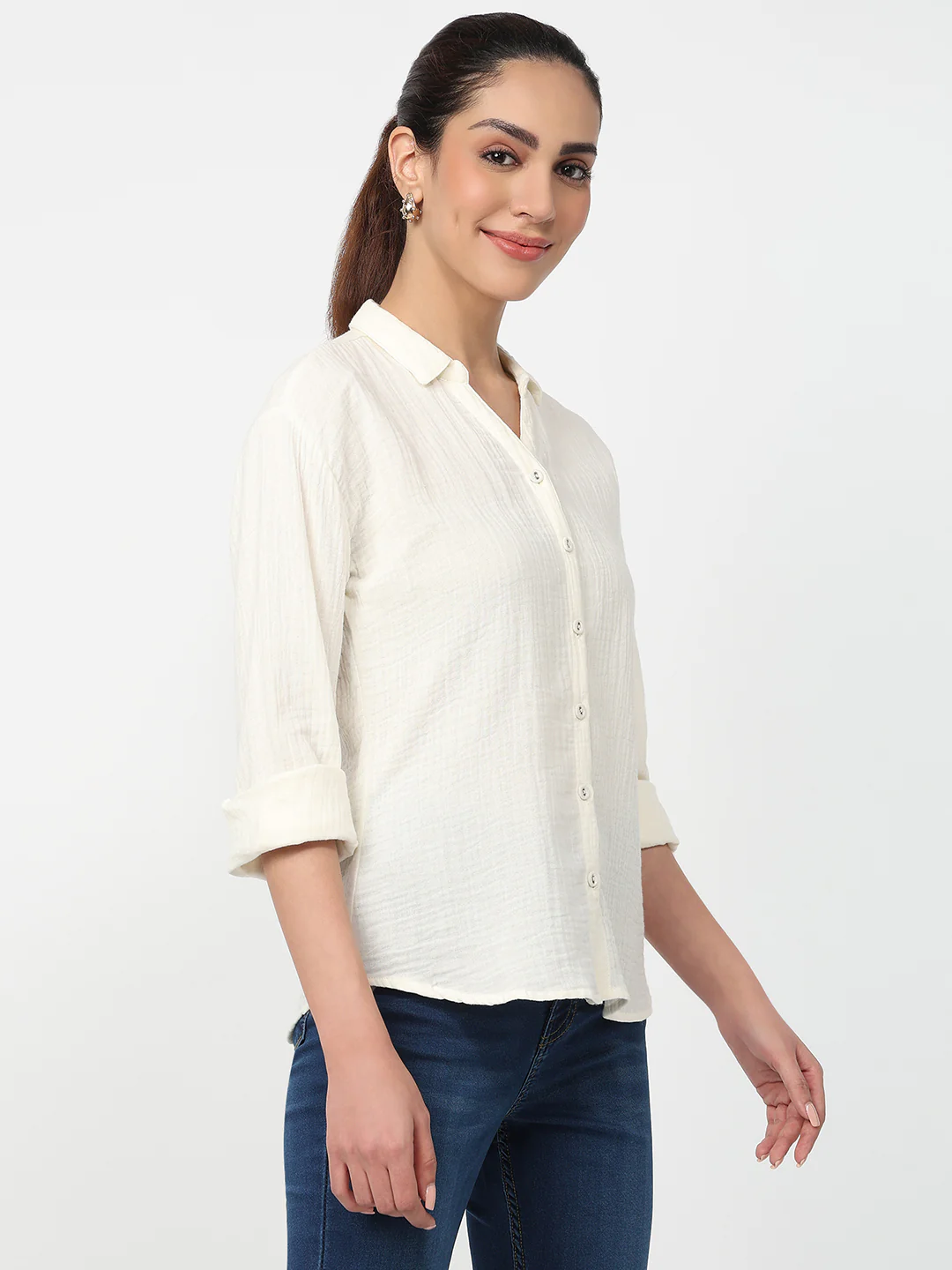 Women Ivory Slim Shirt - Image 5