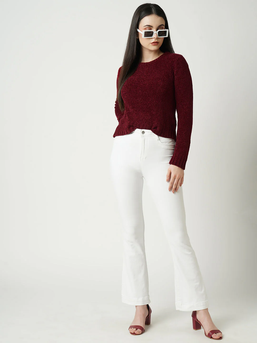 Women Jade Green Slim Sweater - Image 2