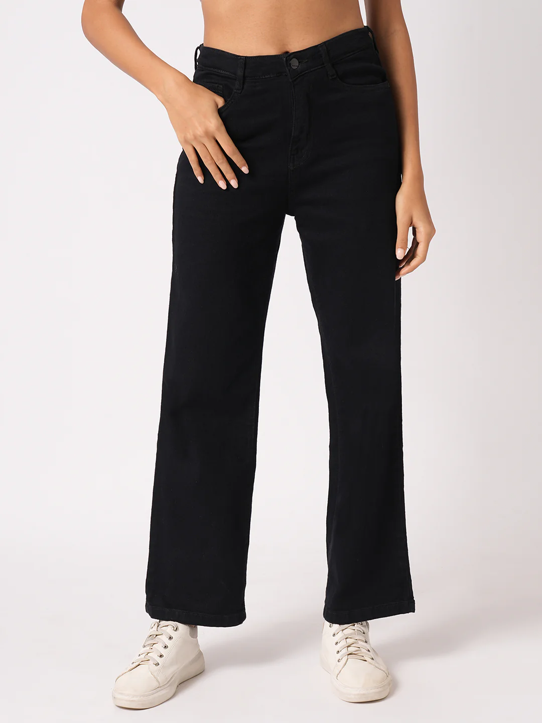 Women Jet Black High-Rise Wide Leg Jeans - Image 2