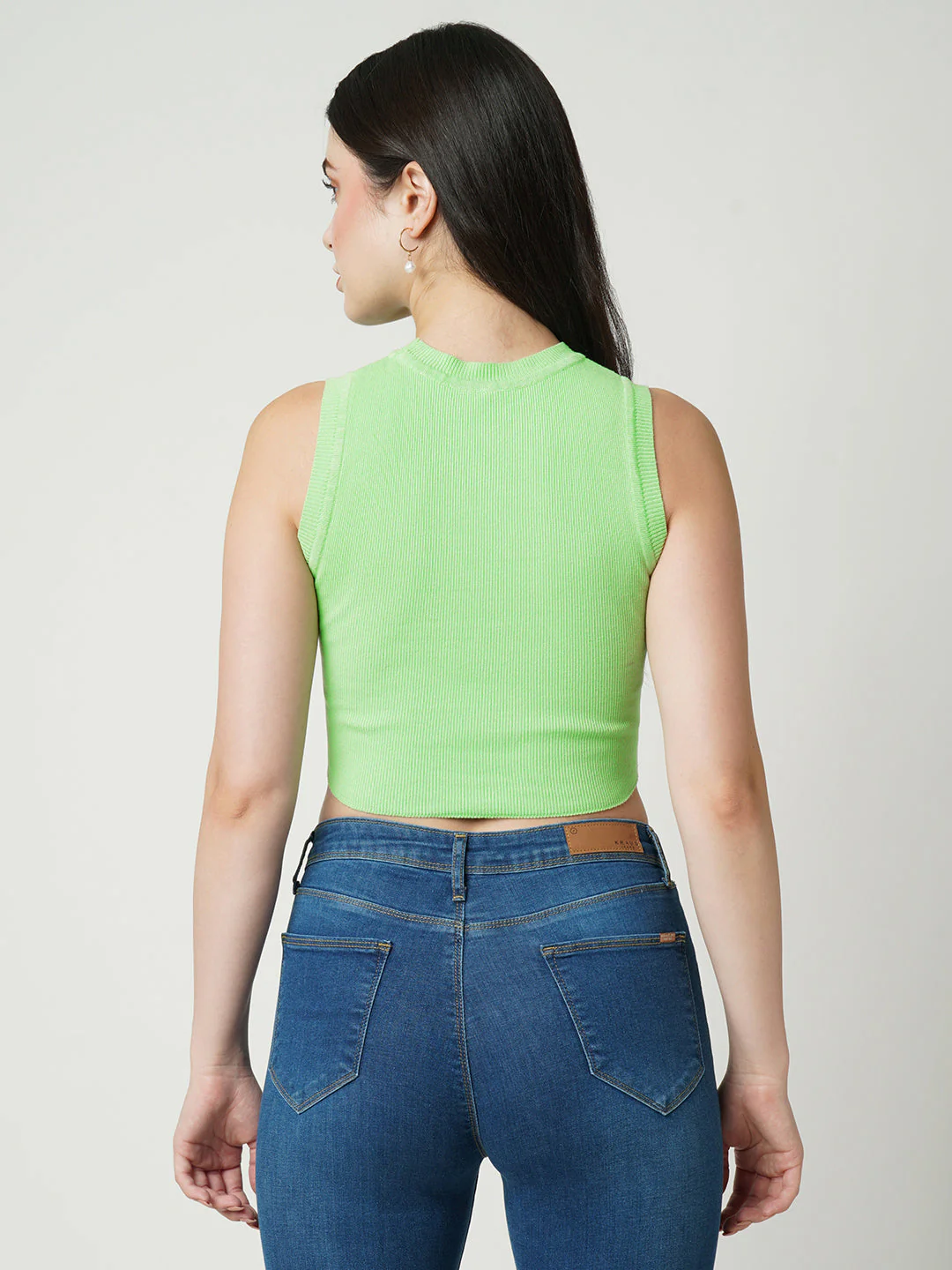 Women Leafy Green Flat Knit Top - Image 3