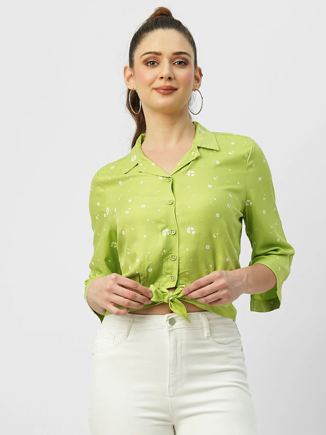 Women Leafy Printed Crop Shirt