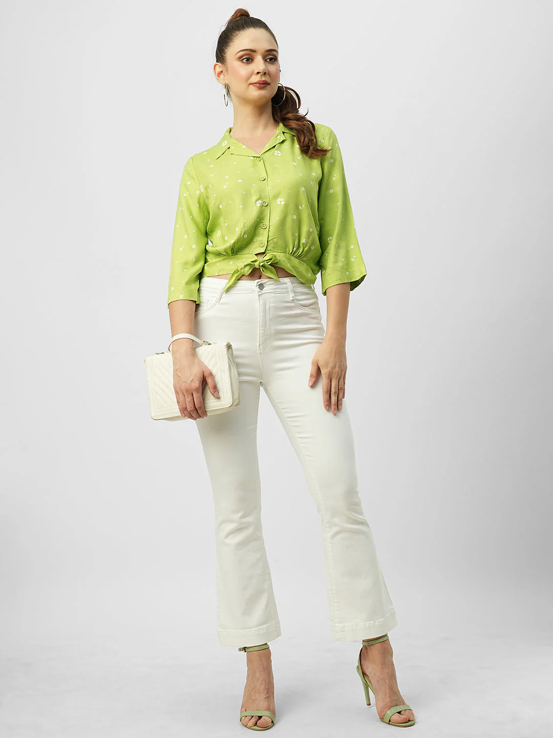 Women Leafy Printed Crop Shirt - Image 2