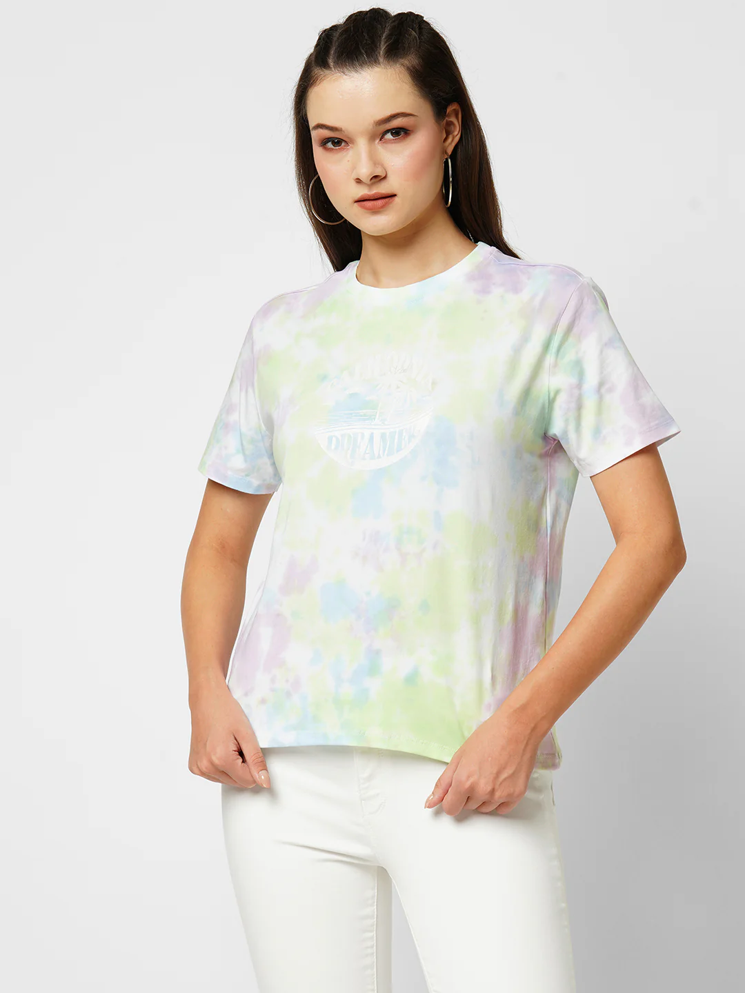 Women Leafy Tie Dry Oversized T-Shirt - Image 2