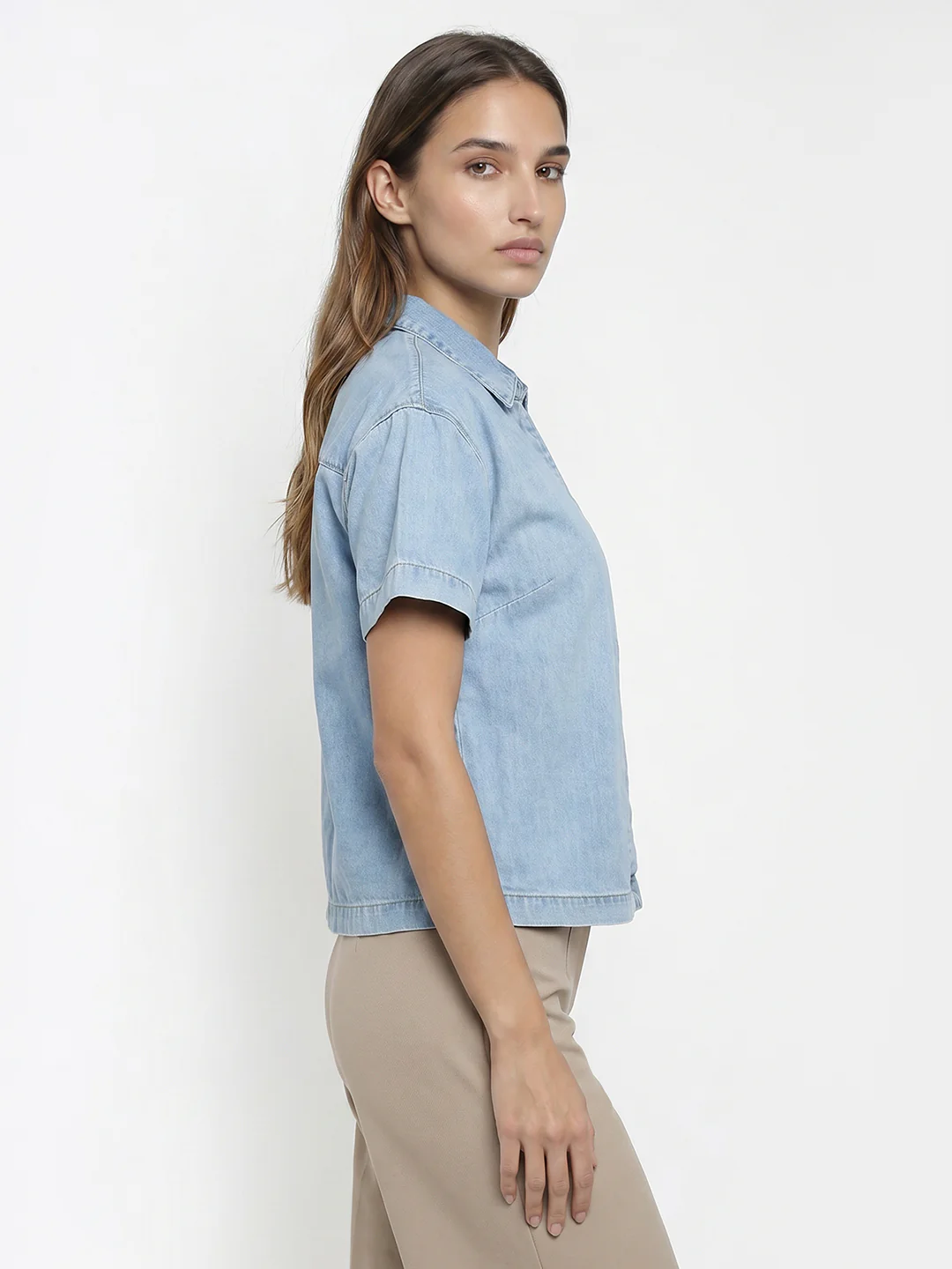 Women Light Blue Crop Shirt - Image 5