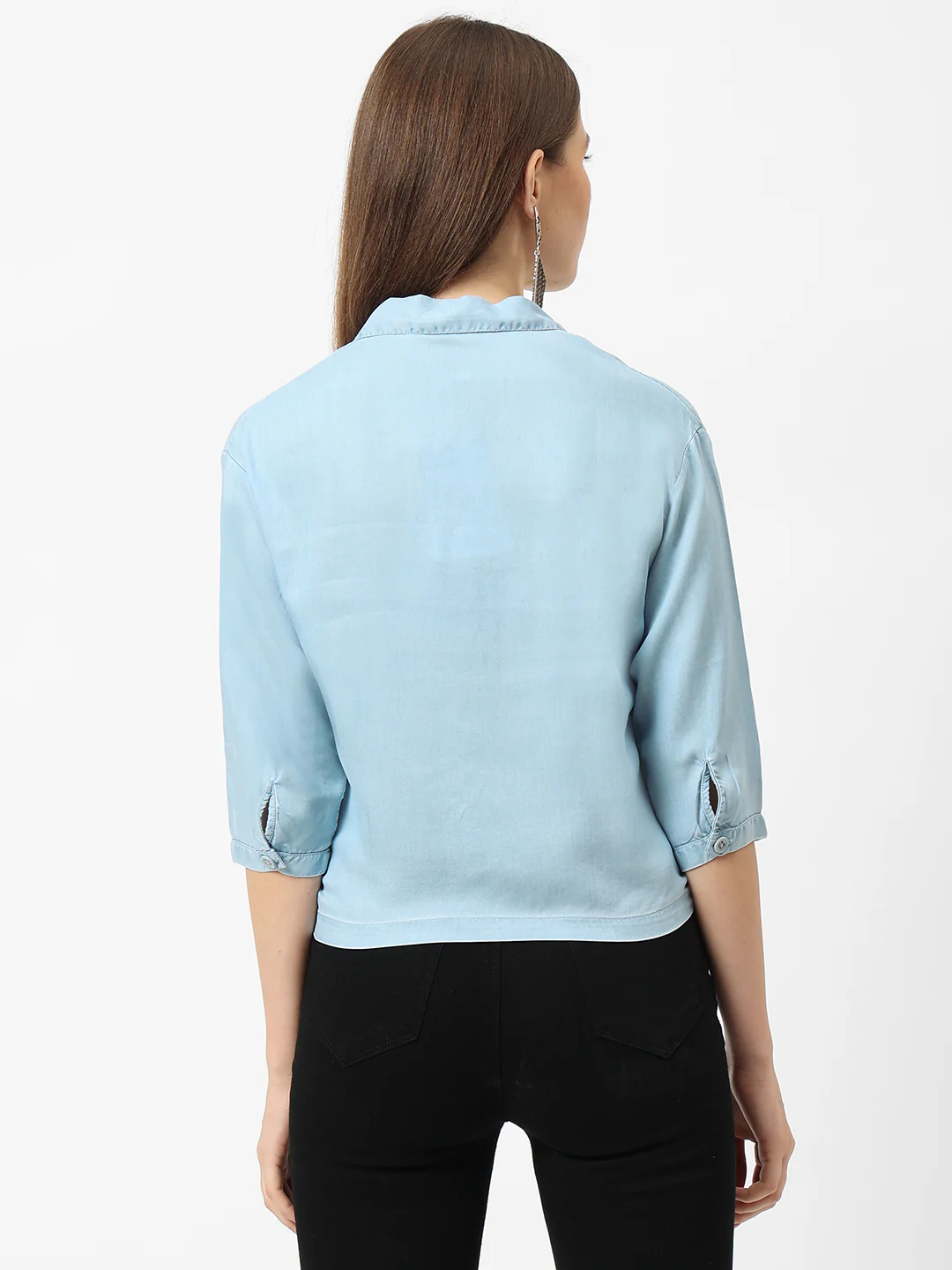 Women Light Blue Crop Shirt - Image 3