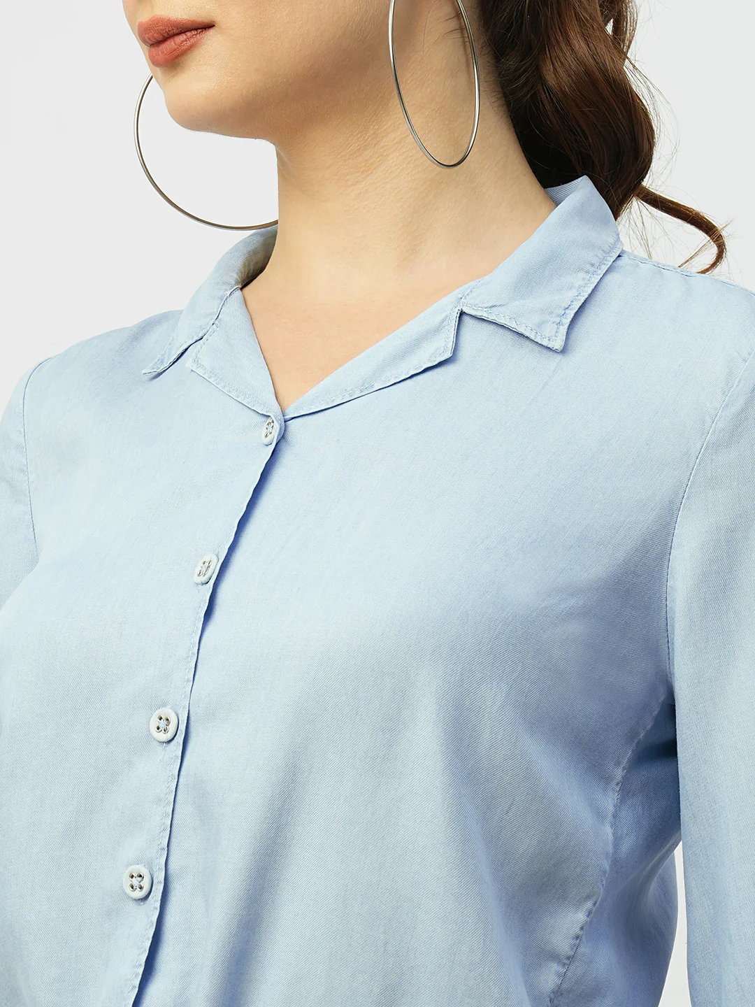 Women Light Blue Crop Shirt - Image 4