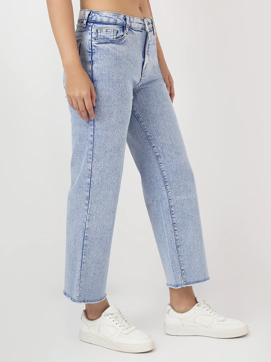 Women Light Blue Crop Wide Leg Jeans - Image 5
