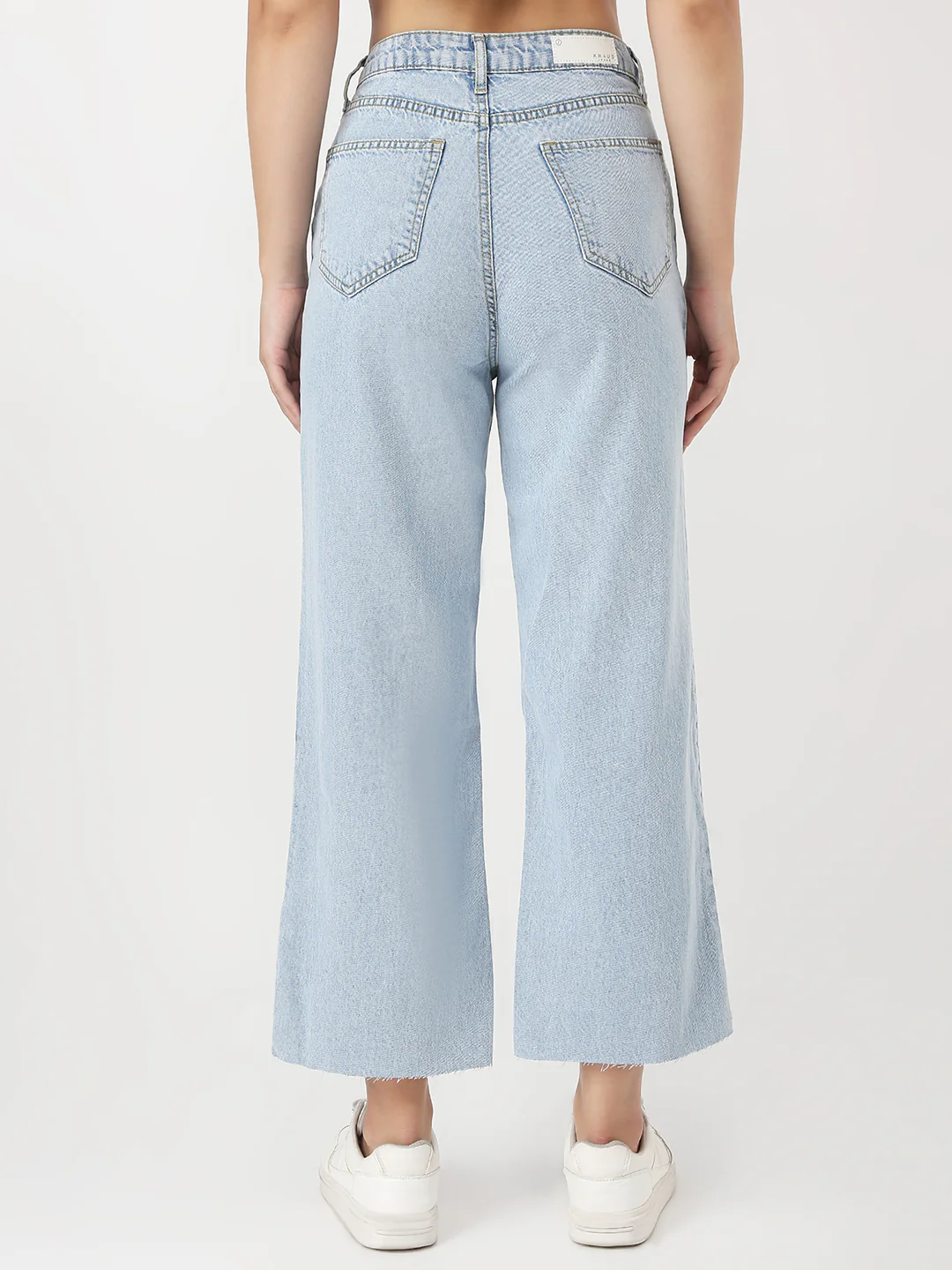 Women Light Blue Crop Wide Leg Jeans - Image 3