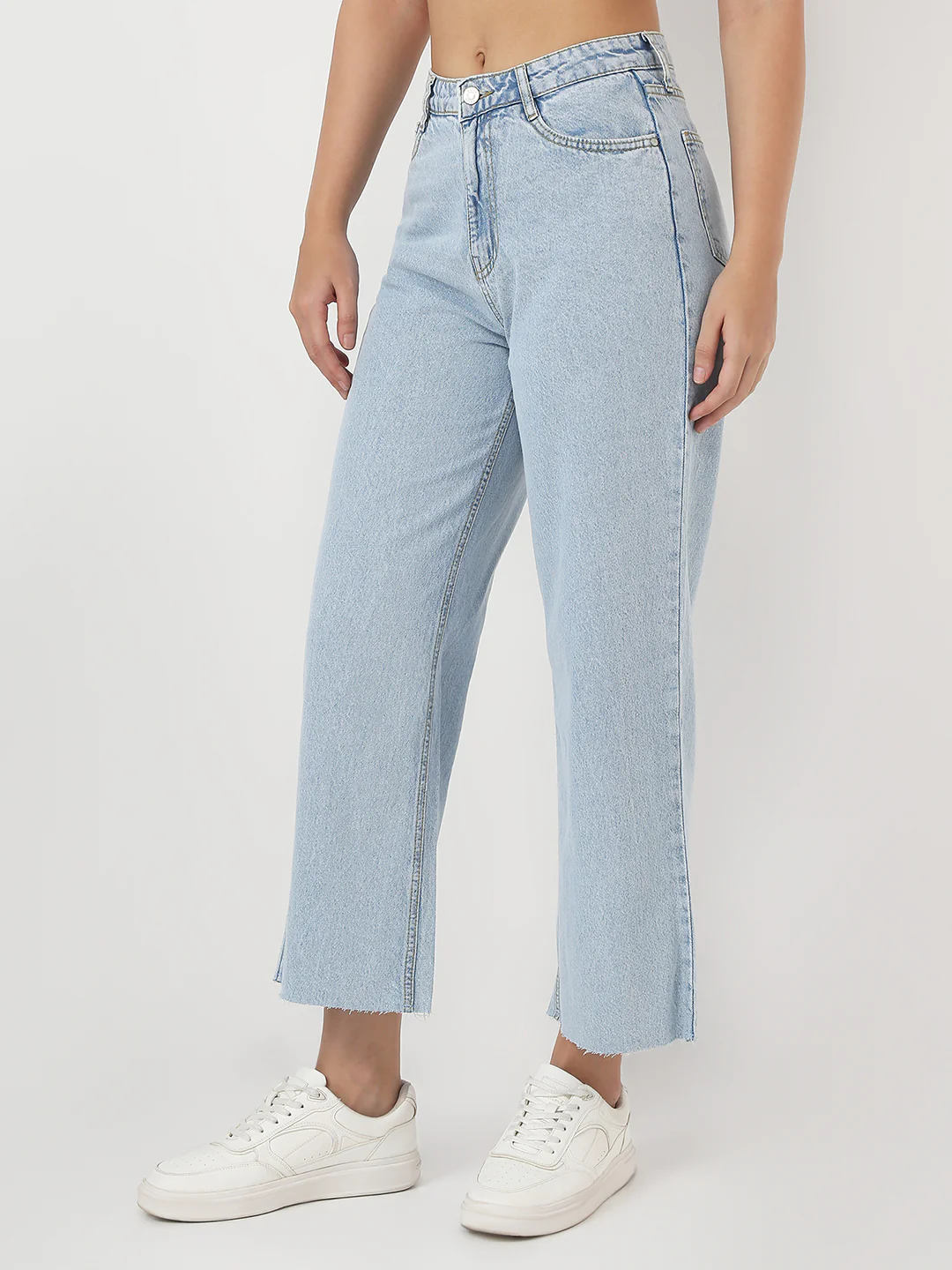 Women Light Blue Crop Wide Leg Jeans - Image 4