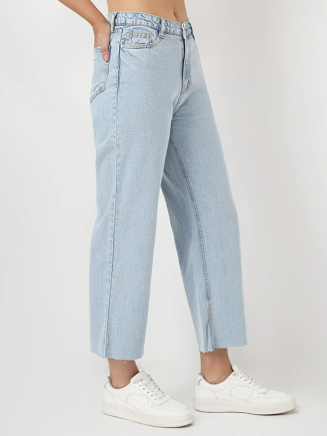 Women Light Blue Crop Wide Leg Jeans - Image 5