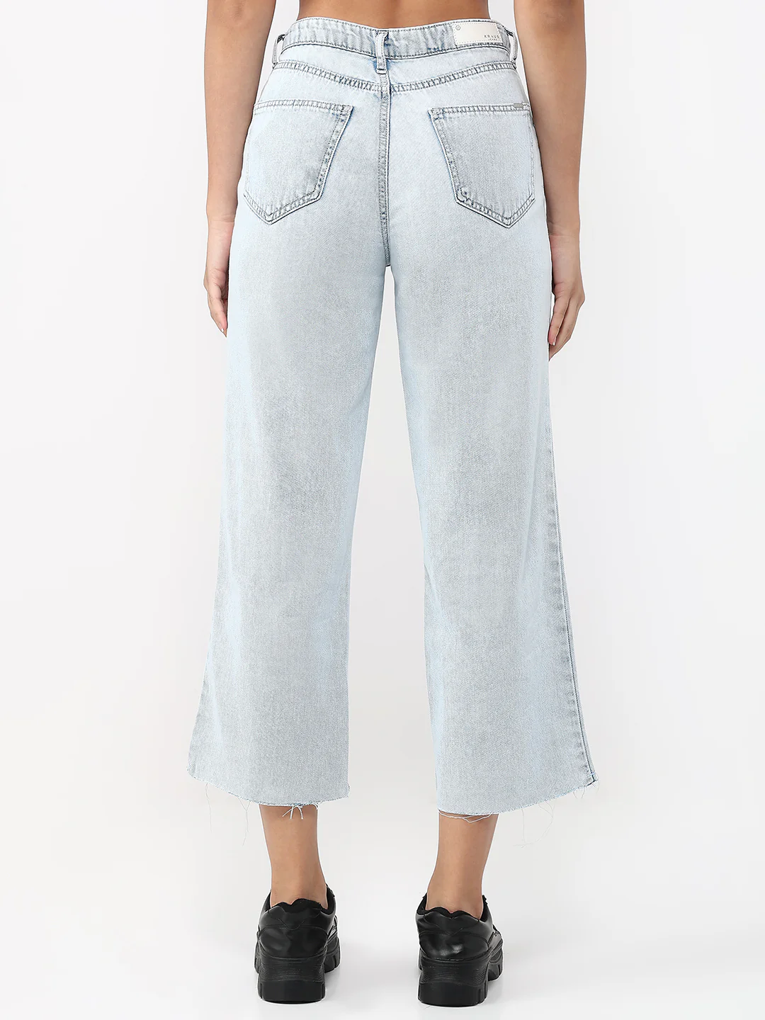 Women Light Blue Crop Wide Leg Jeans - Image 3