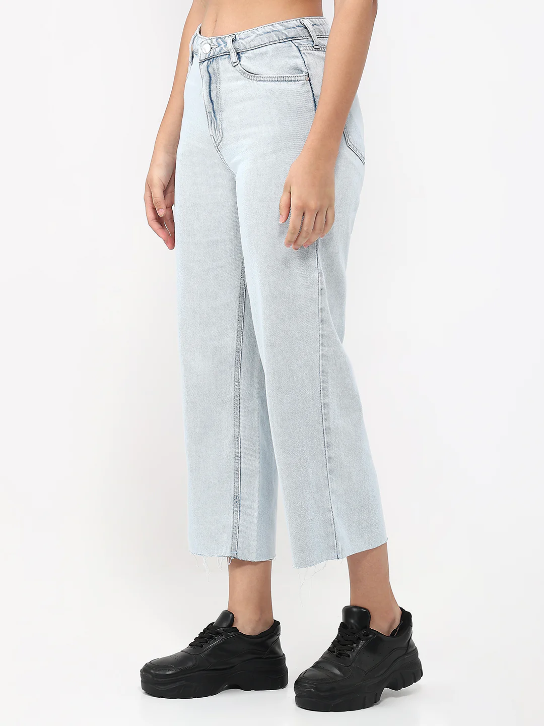 Women Light Blue Crop Wide Leg Jeans - Image 7