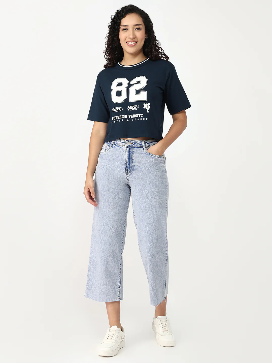 Women Light Blue Crop Wide Leg Jeans - Image 4