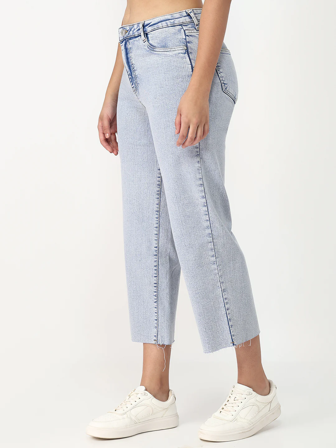 Women Light Blue Crop Wide Leg Jeans - Image 5