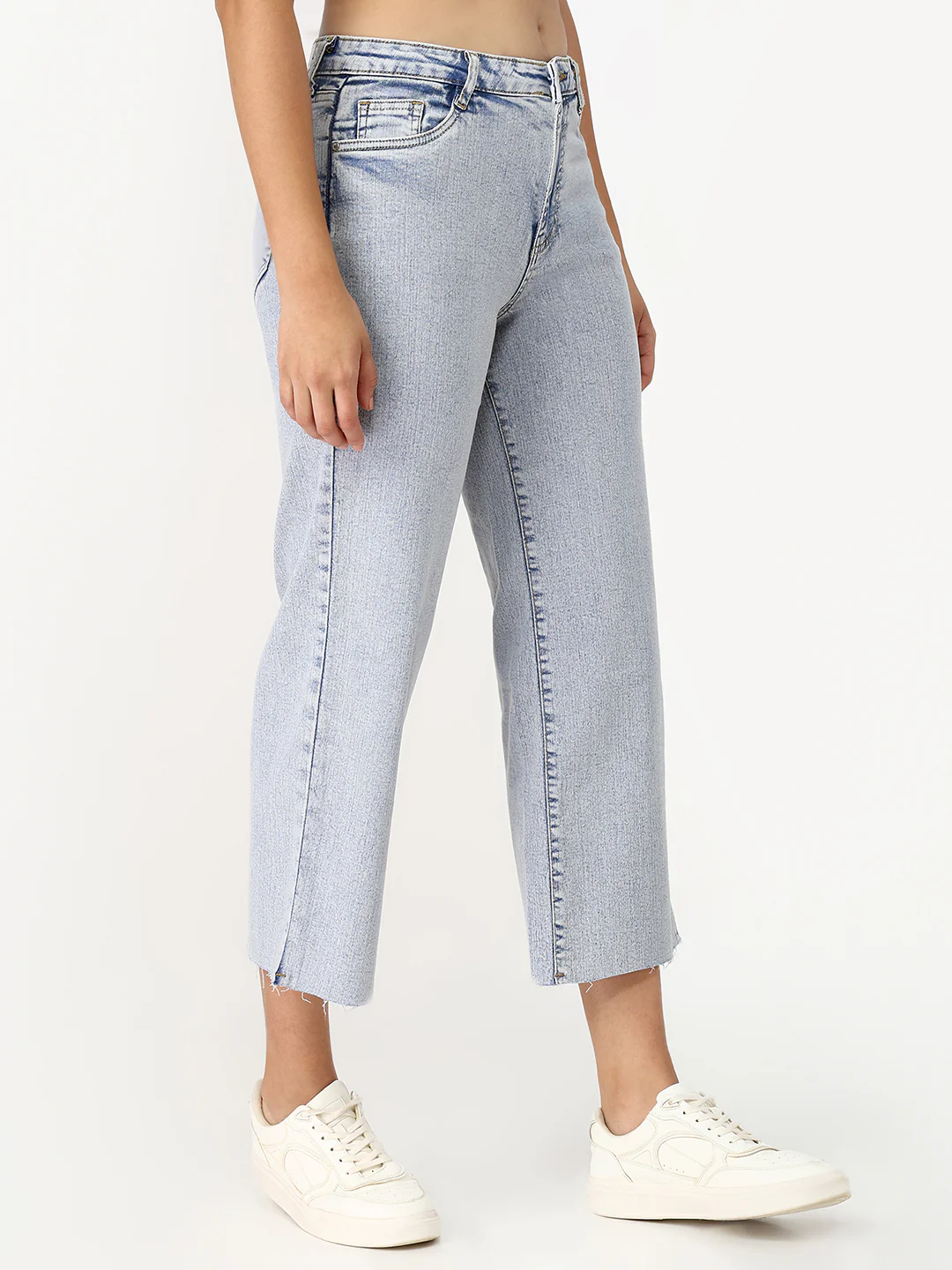 Women Light Blue Crop Wide Leg Jeans - Image 6
