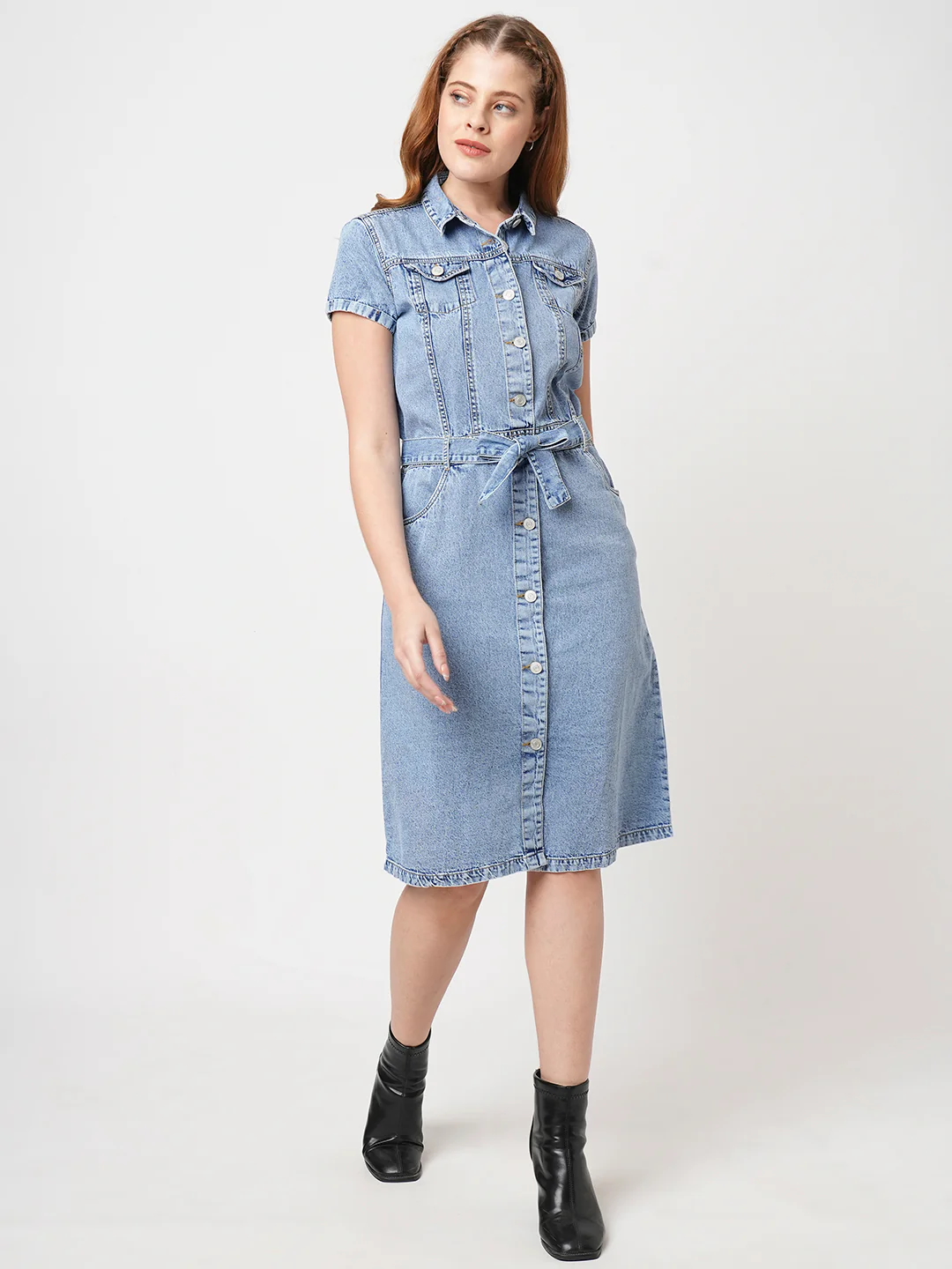 Women Light Blue Denim Dress - Image 2