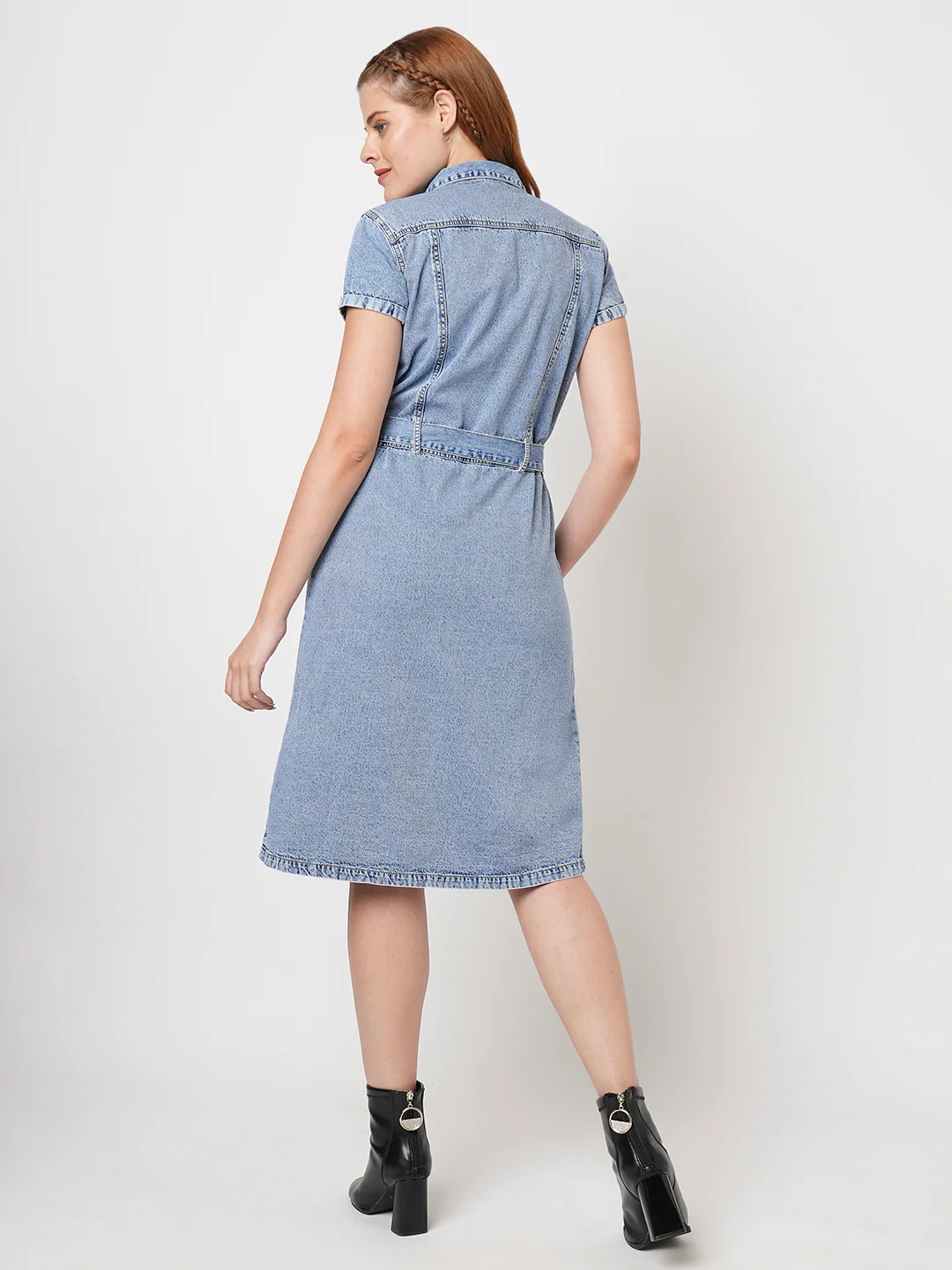 Women Light Blue Denim Dress - Image 3