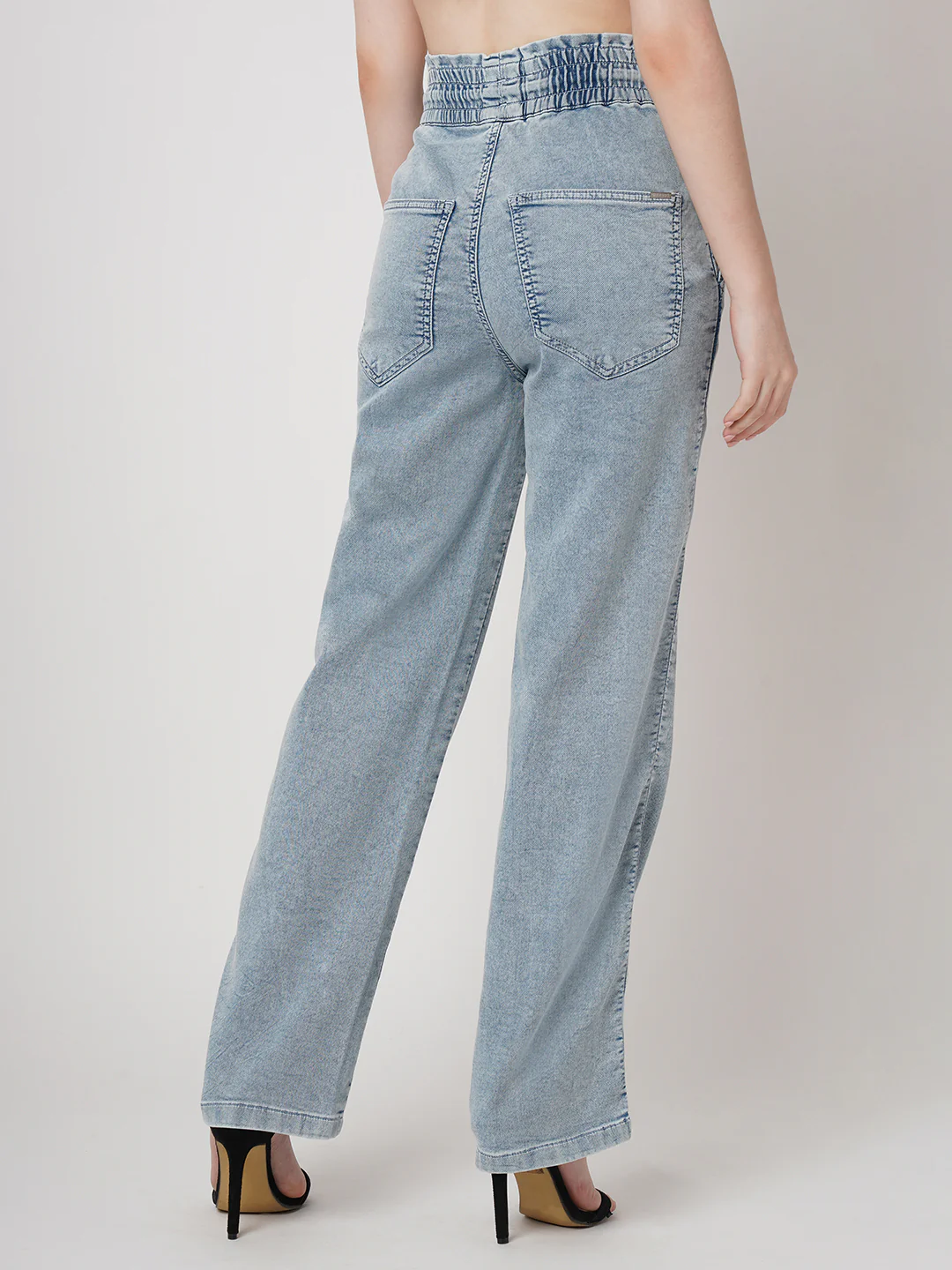 Women Light Blue Denim Joggers - Image 3