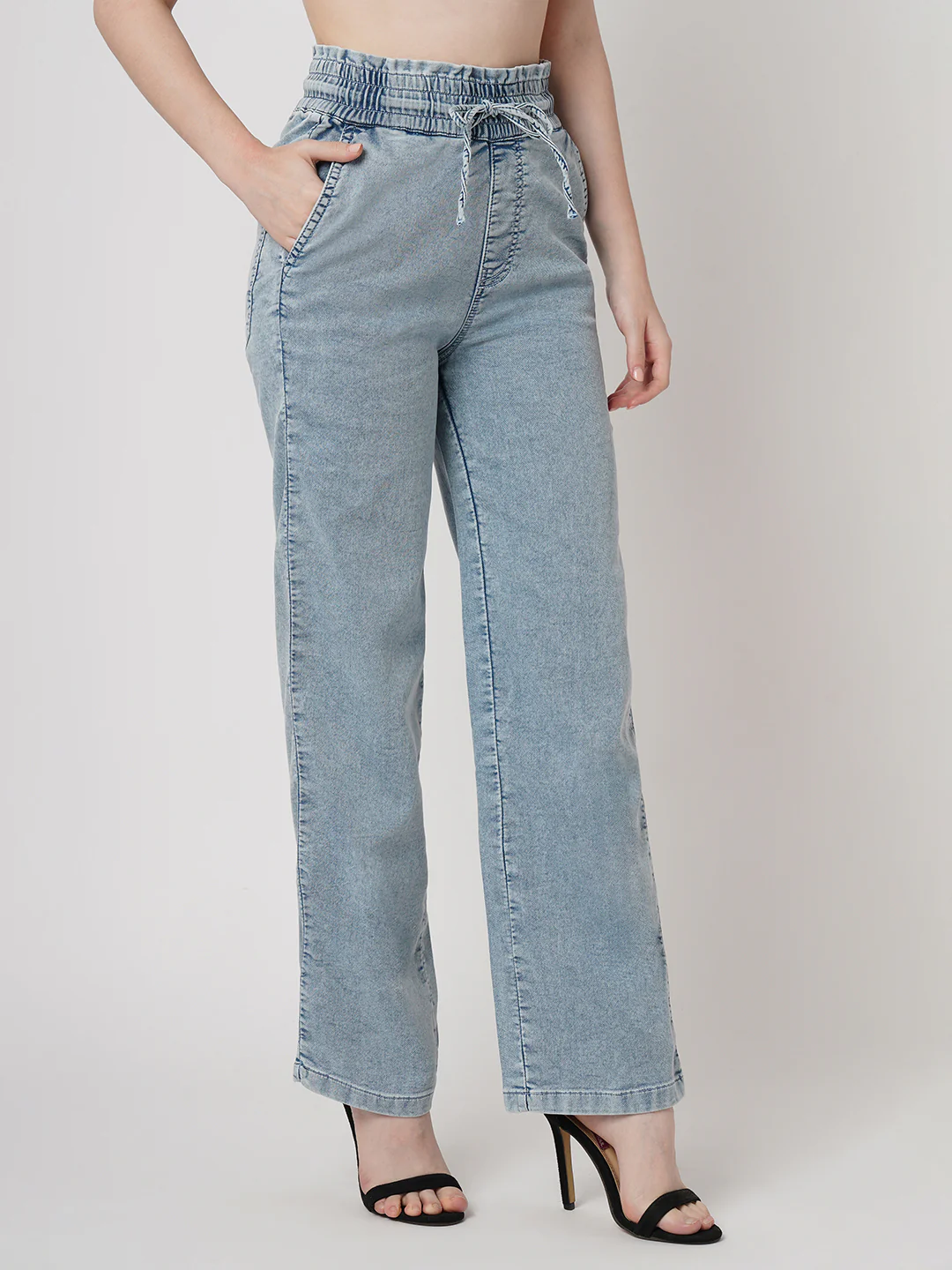 Women Light Blue Denim Joggers - Image 5
