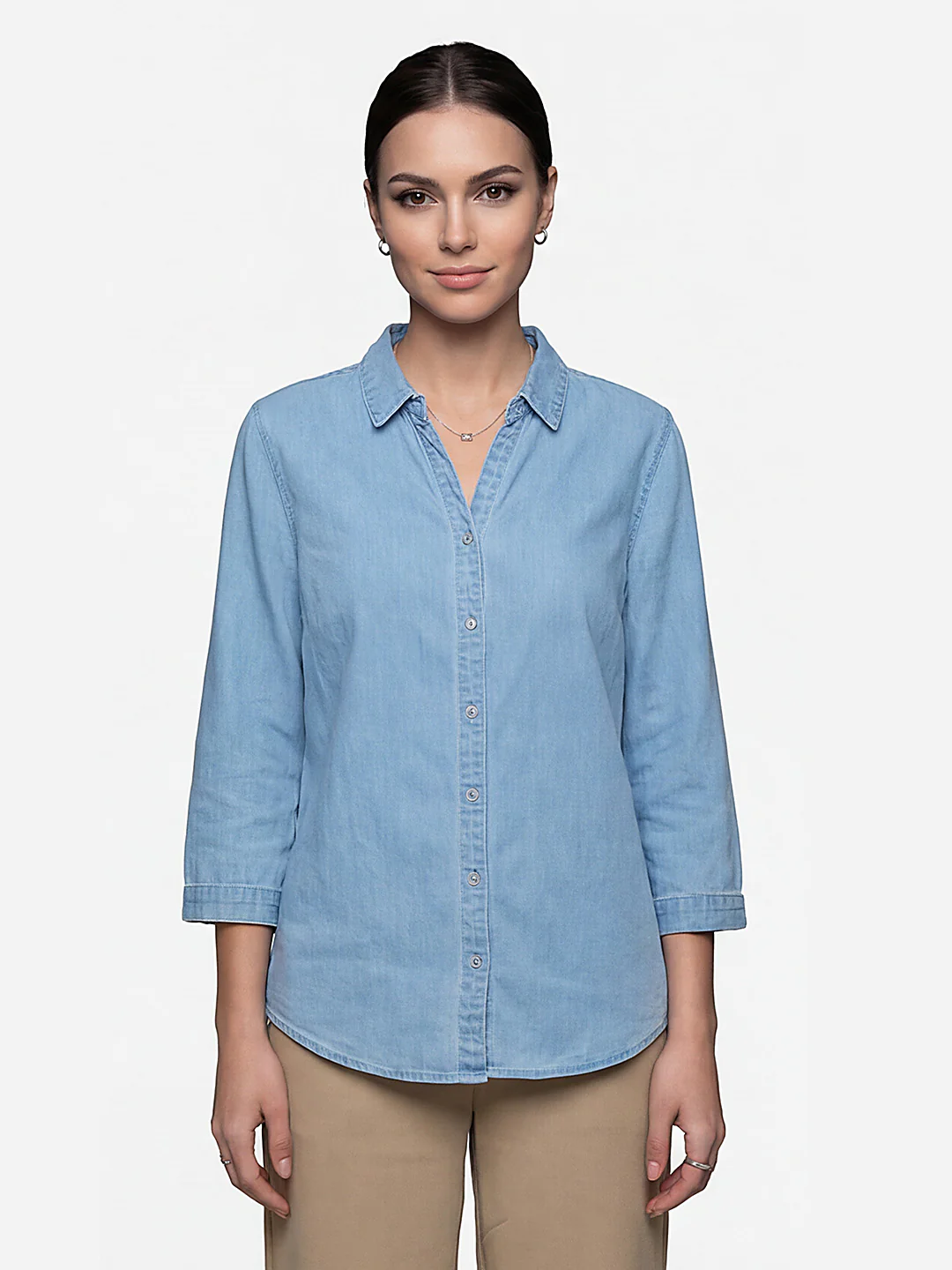 Women Light Blue Denim Shirt - Image 2
