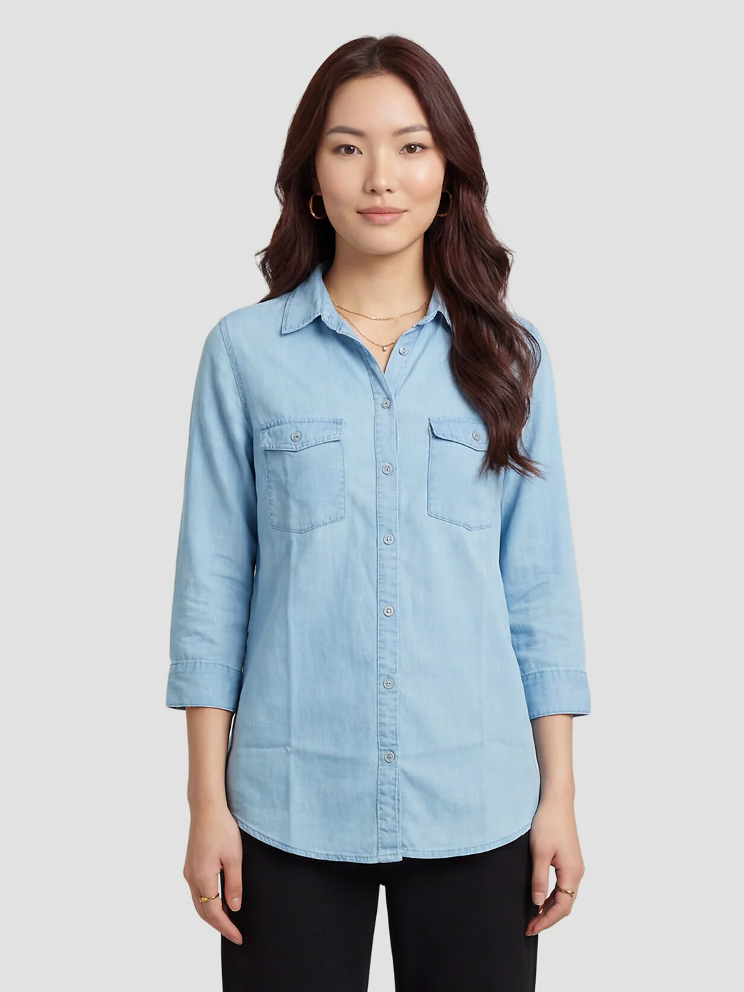 Women Light Blue Denim Shirt - Image 2