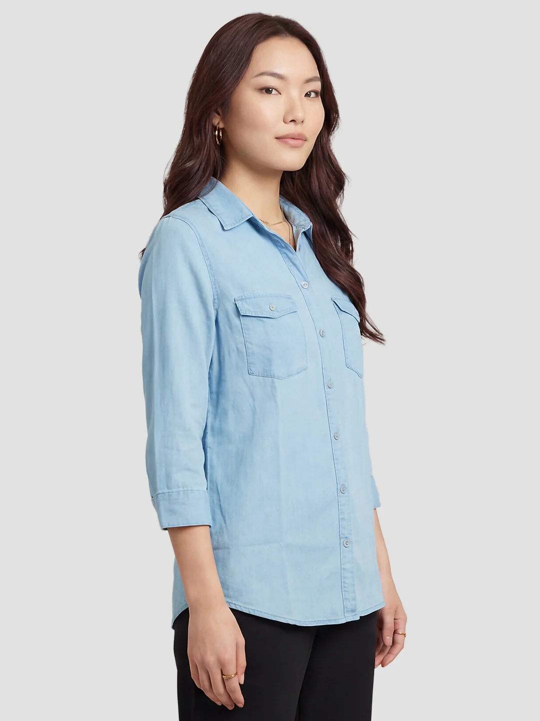 Women Light Blue Denim Shirt - Image 4