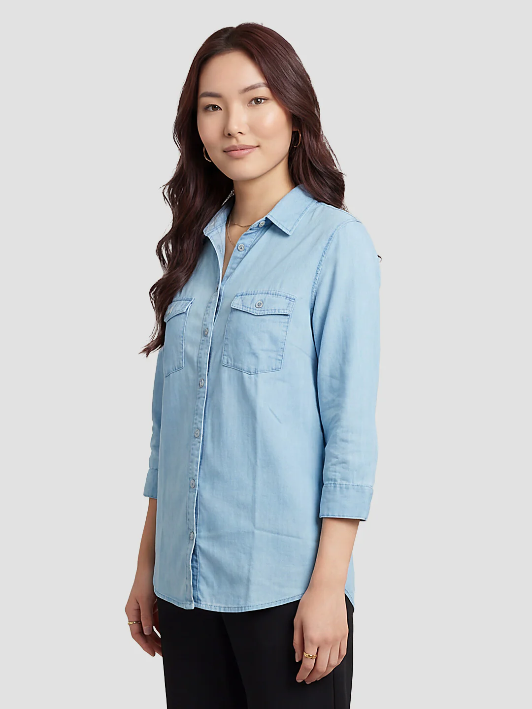 Women Light Blue Denim Shirt - Image 5
