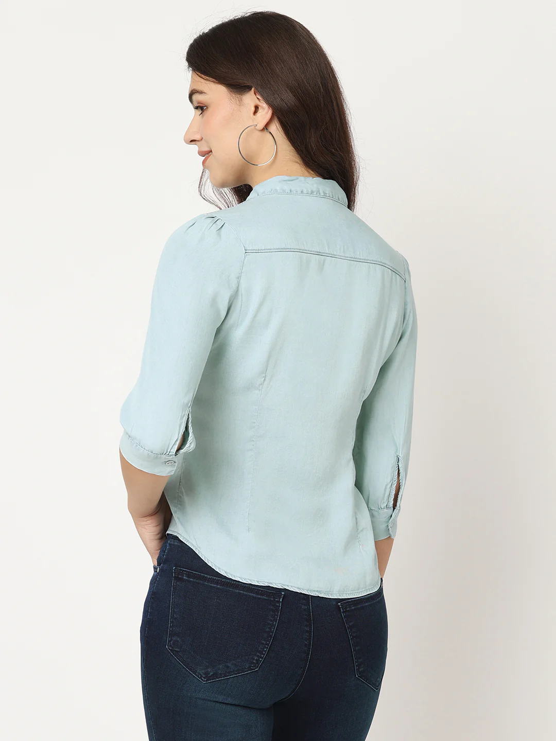 Women Light Blue Denim Shirt - Image 3