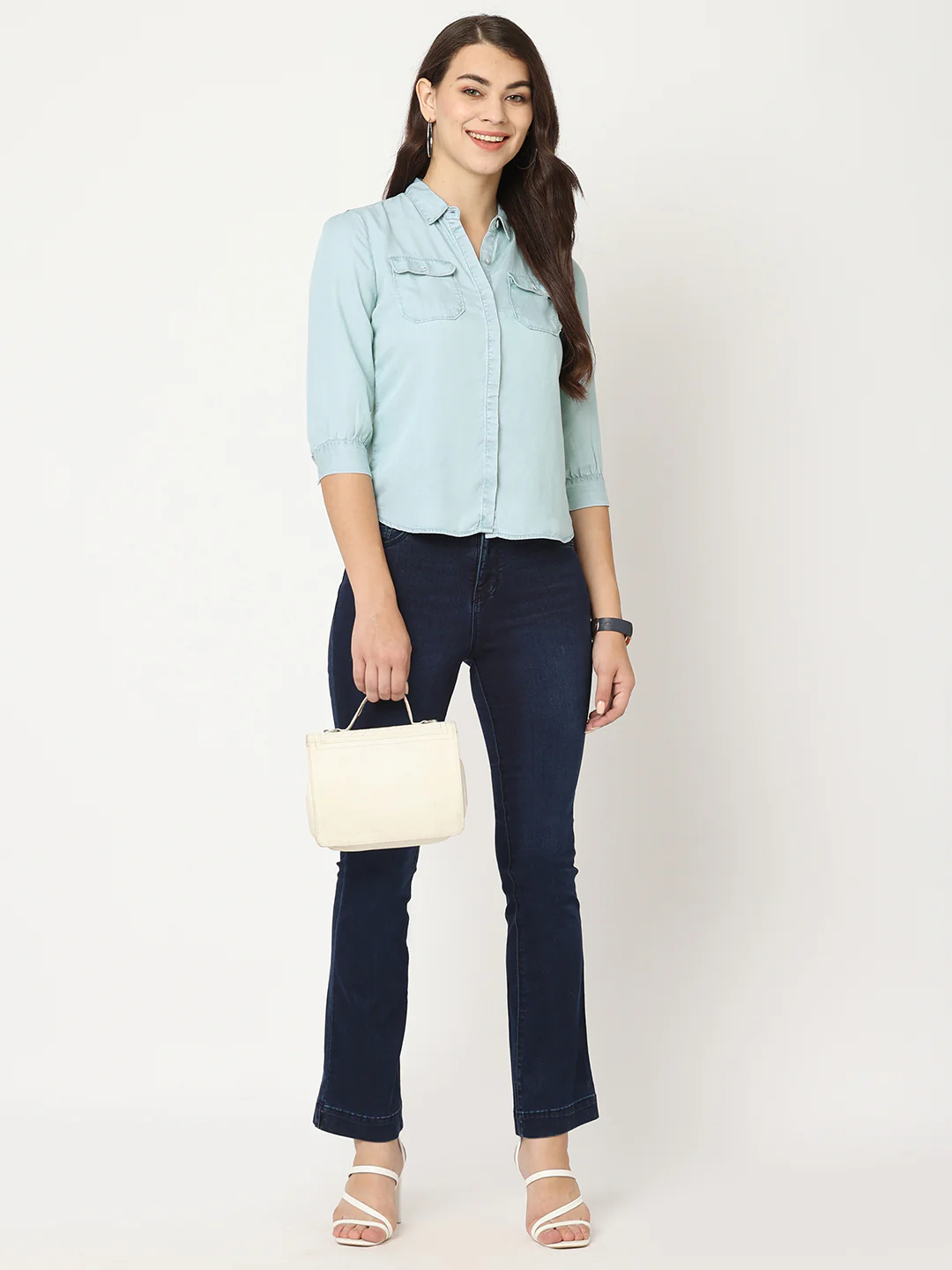Women Light Blue Denim Shirt - Image 4