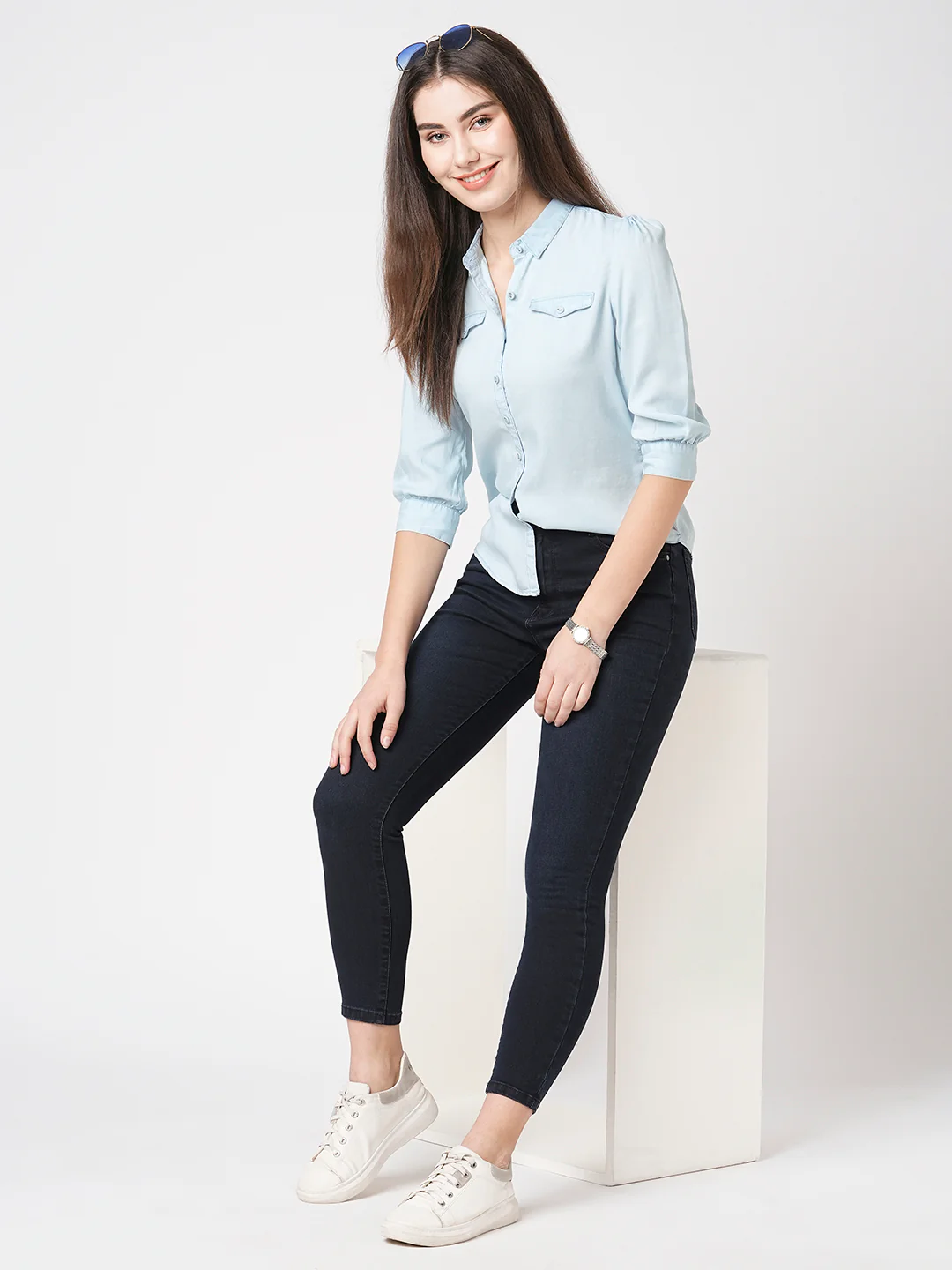 Women Light Blue Denim Shirt