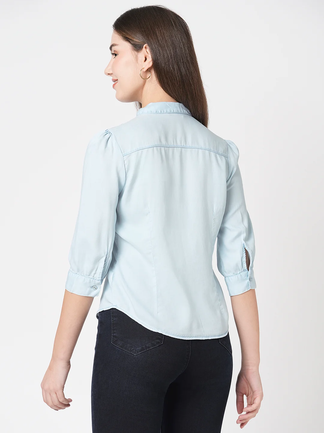 Women Light Blue Denim Shirt - Image 3