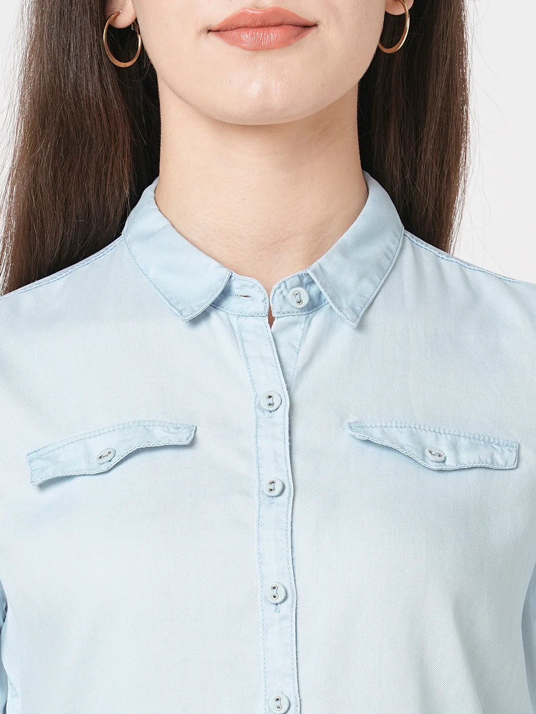 Women Light Blue Denim Shirt - Image 4